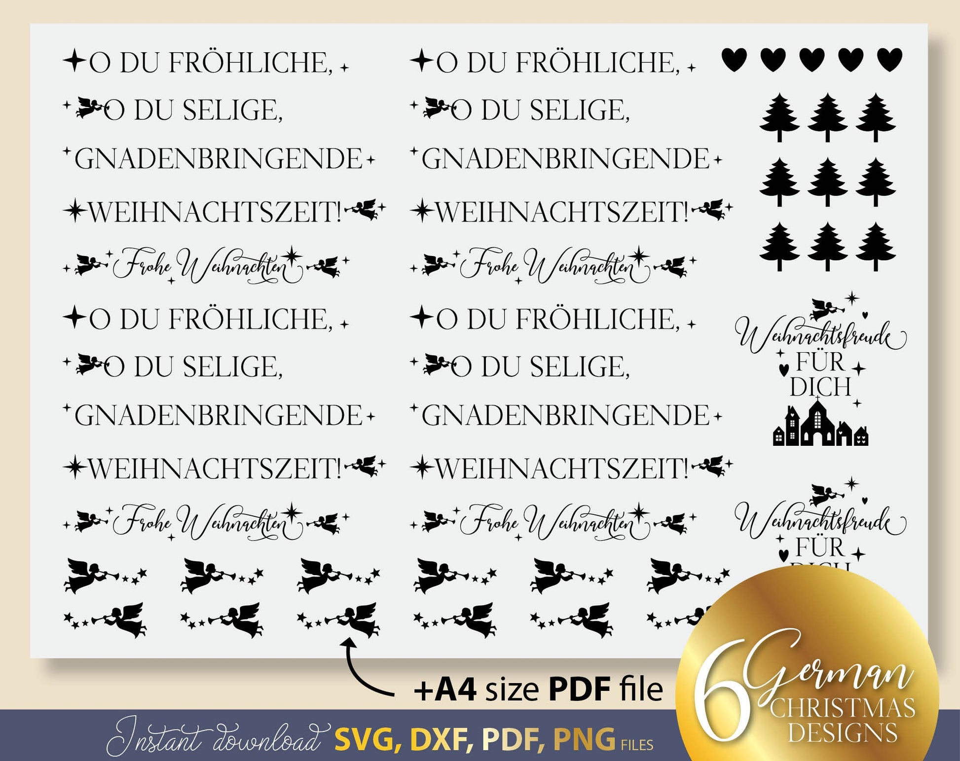 Bundle German Words Christmas SVG | Cut File German Lettering Christmas | Plotter File Candle Texts Christmas Candle Design SVG