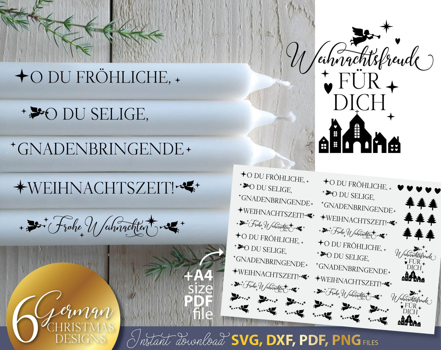 Bundle German Words Christmas SVG | Cut File German Lettering Christmas | Plotter File Candle Texts Christmas Candle Design SVG