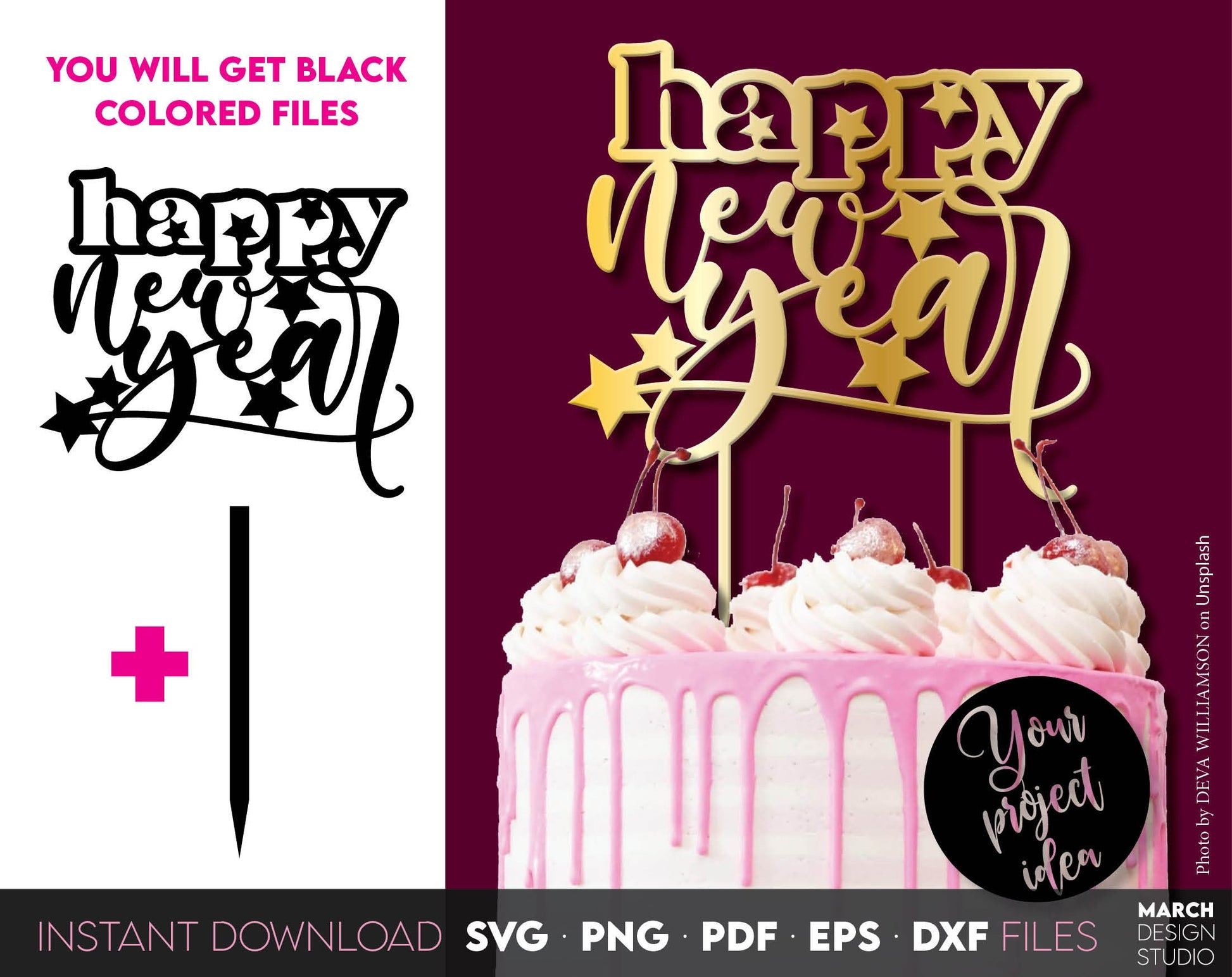 NEW YEARS cake topper. SVG PNG PDF EPS DXF files included. Compatible with Cricut, Silhouette or other equipment. Cut from vinyl, use for sublimation or laser cut/ grave projects. Buy now for a good price and enjoy!