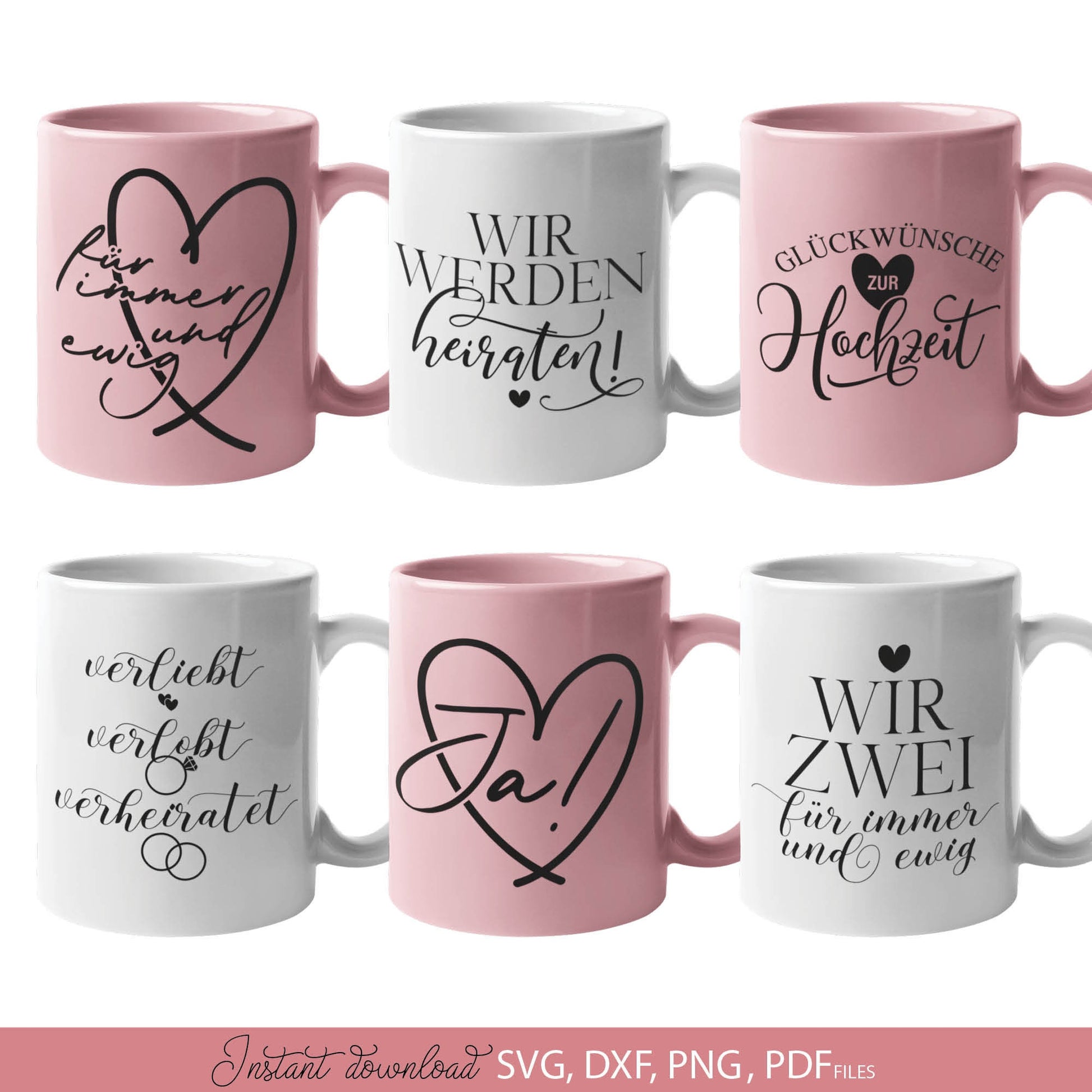 German Hochzeit Quotes Plotter File SVG PNG DXF, PDF files included. Compatible with Cricut, Silhouette and others machines. Cut from vinyl, use for sublimation or laser cut projects as well. Buy now for a good - discount price and enjoy!