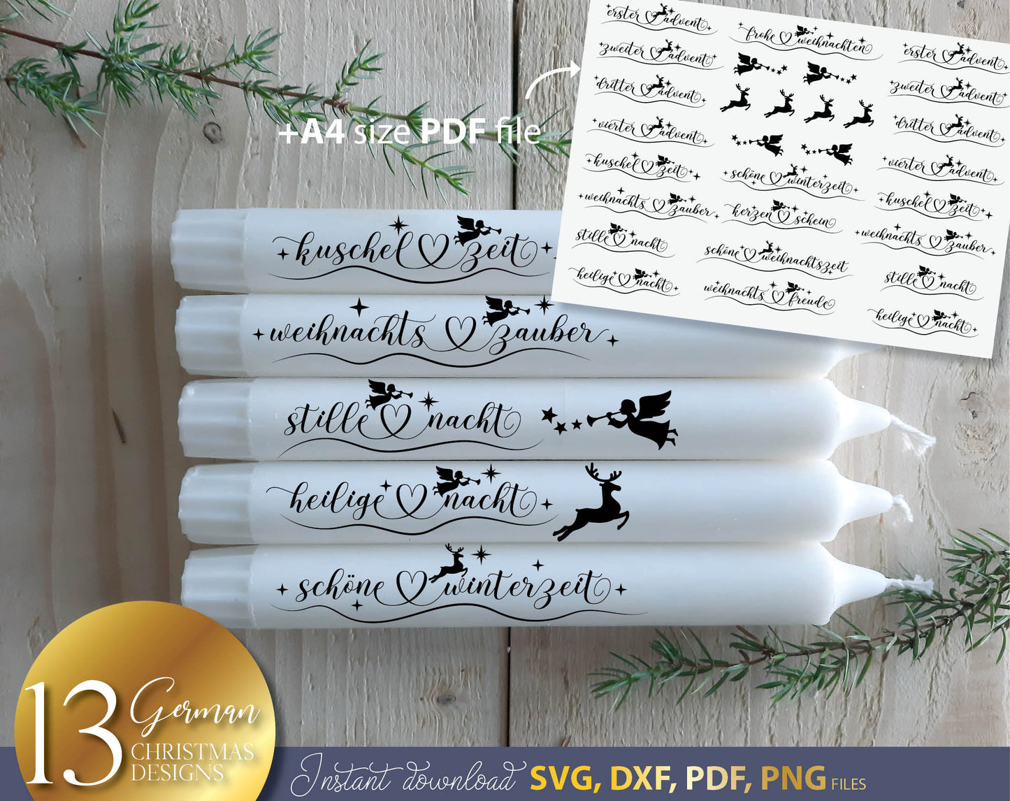 Bundle German Words Christmas SVG Cut File German Lettering Christmas Plotter File Candle Texts Christmas Candle Design Laserdatei Weihnacht