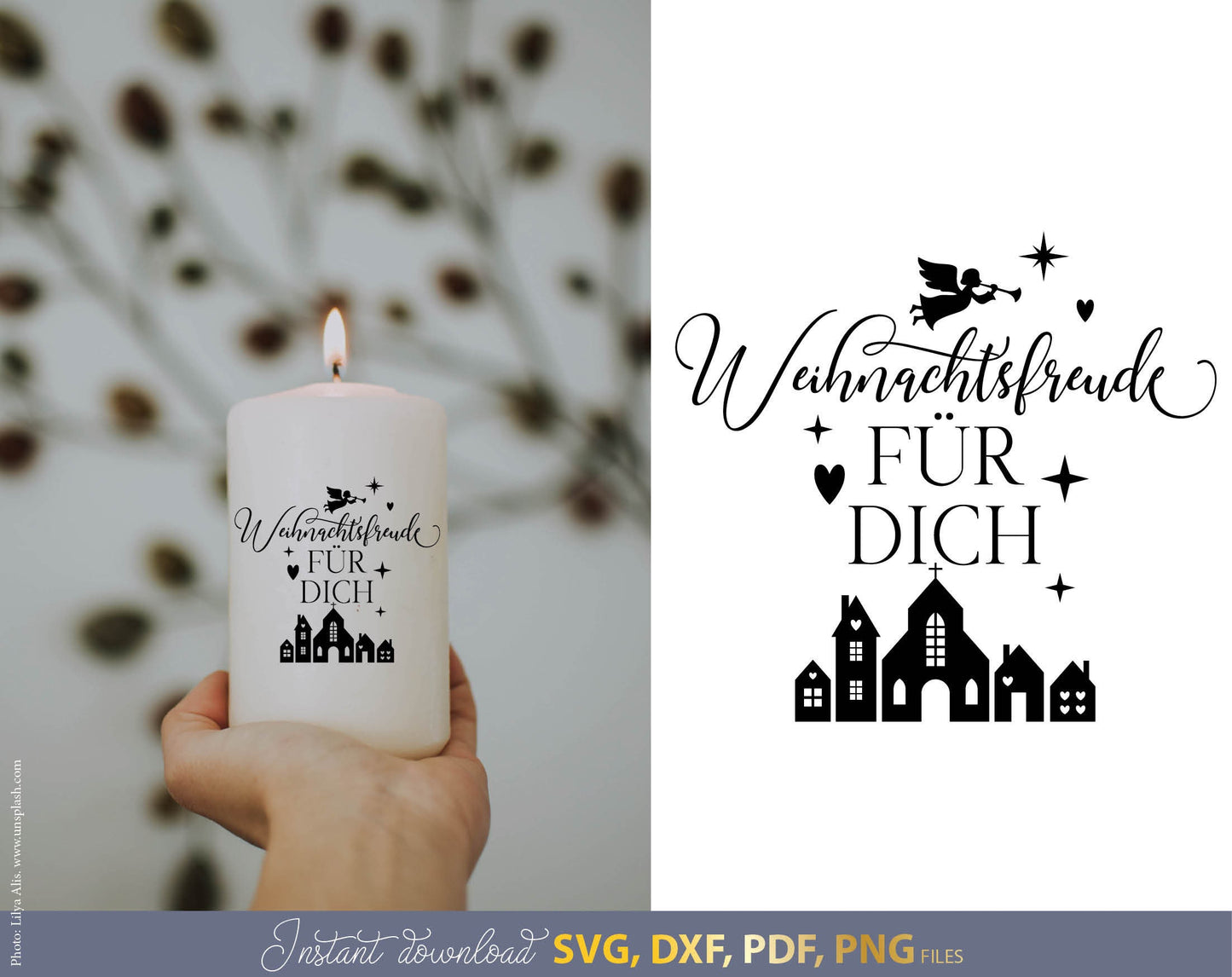 Bundle German Words Christmas SVG | Cut File German Lettering Christmas | Plotter File Candle Texts Christmas Candle Design SVG