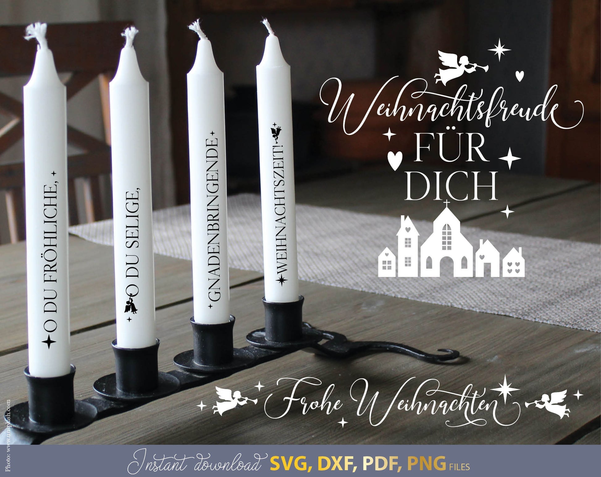 Bundle German Words Christmas SVG | Cut File German Lettering Christmas | Plotter File Candle Texts Christmas Candle Design SVG