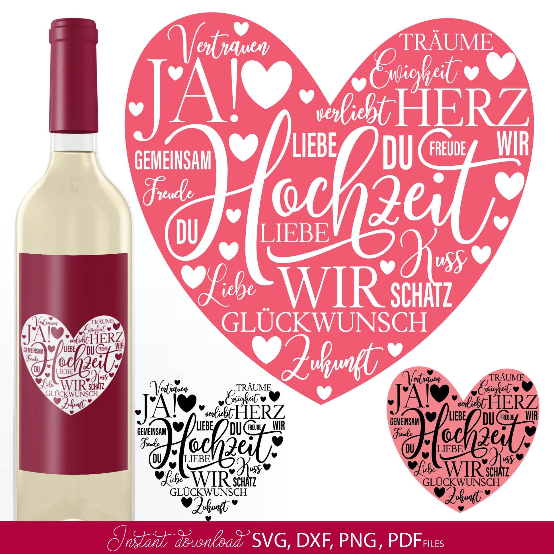 German Hochzeit Quotes Plotter File SVG PNG DXF, PDF files included. Compatible with Cricut, Silhouette and others machines. Cut from vinyl, use for sublimation or laser cut projects as well. Buy now for a good - discount price and enjoy!