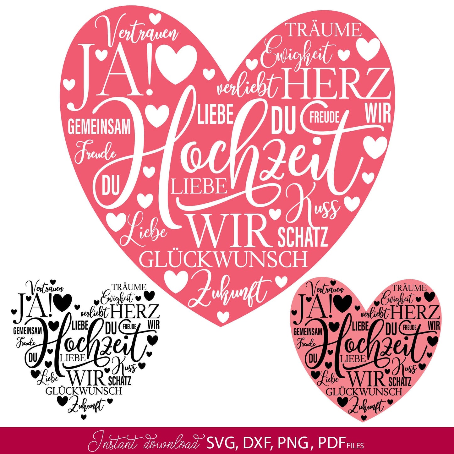 German Hochzeit Quotes Plotter File SVG PNG DXF, PDF files included. Compatible with Cricut, Silhouette and others machines. Cut from vinyl, use for sublimation or laser cut projects as well. Buy now for a good - discount price and enjoy!