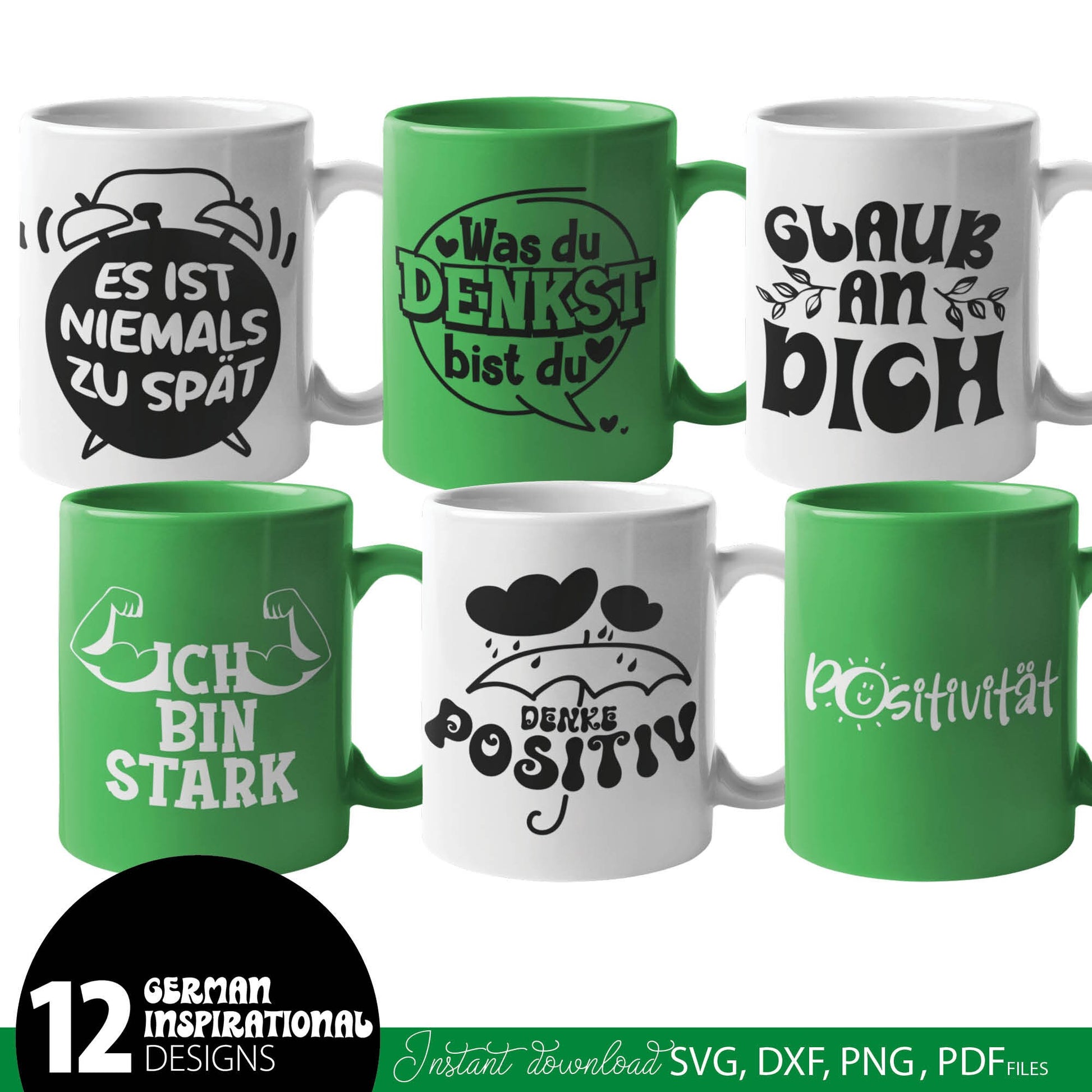 German Inspirational quotes plotter files bundle. SVG DXF PNG PDF files included. Compatible with Cricut, Silhouette or other equipment. Compatible with Cricut, Silhouette or other equipment. Buy now for a good price and enjoy!