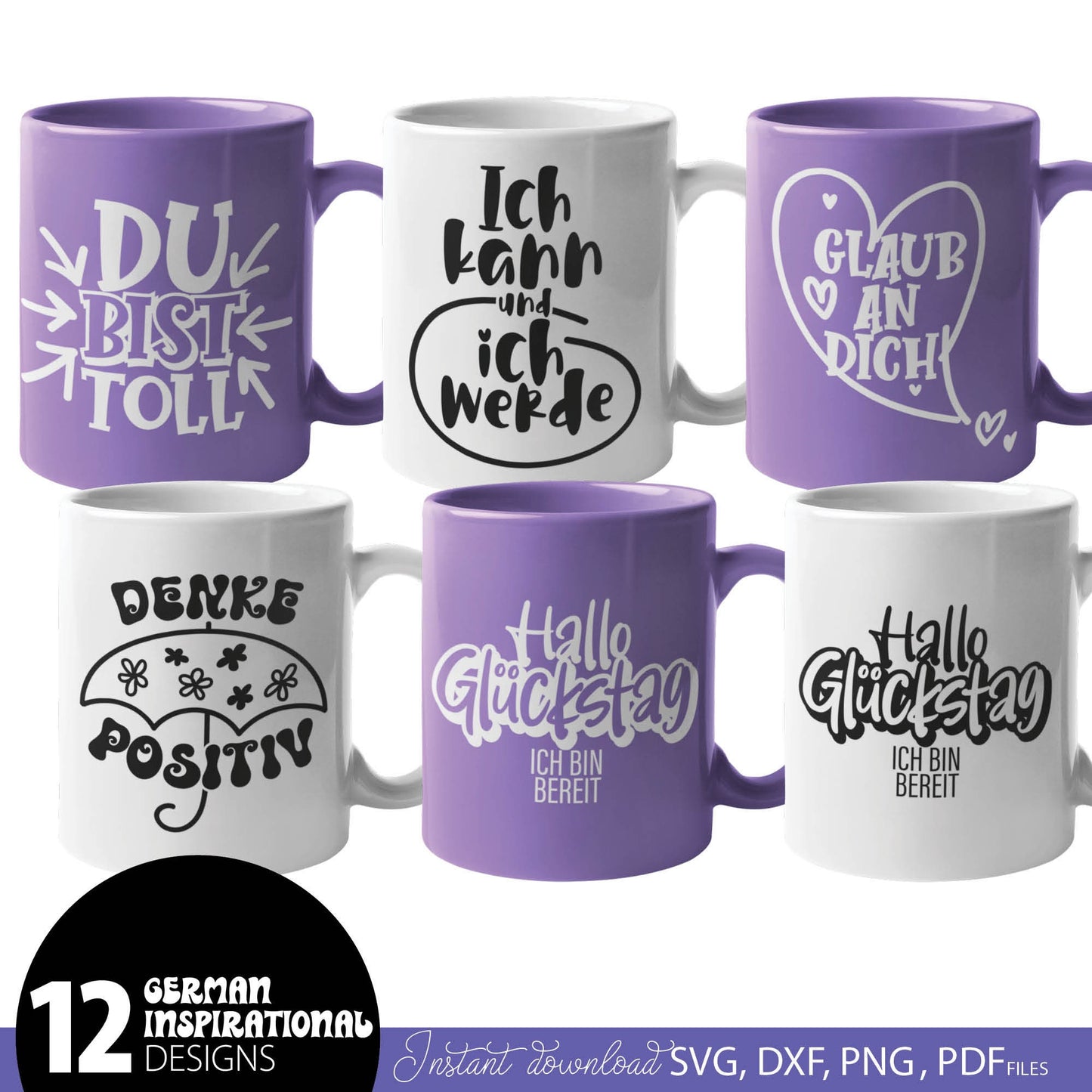 German Optimistic quotes Plotter File Bundle Great design for shirts, cups, etc. for students. SVG, DXF, EPS, PNG Files compatible with cutting, engraving and laser cutting machines. Buy now for a good price and enjoy!