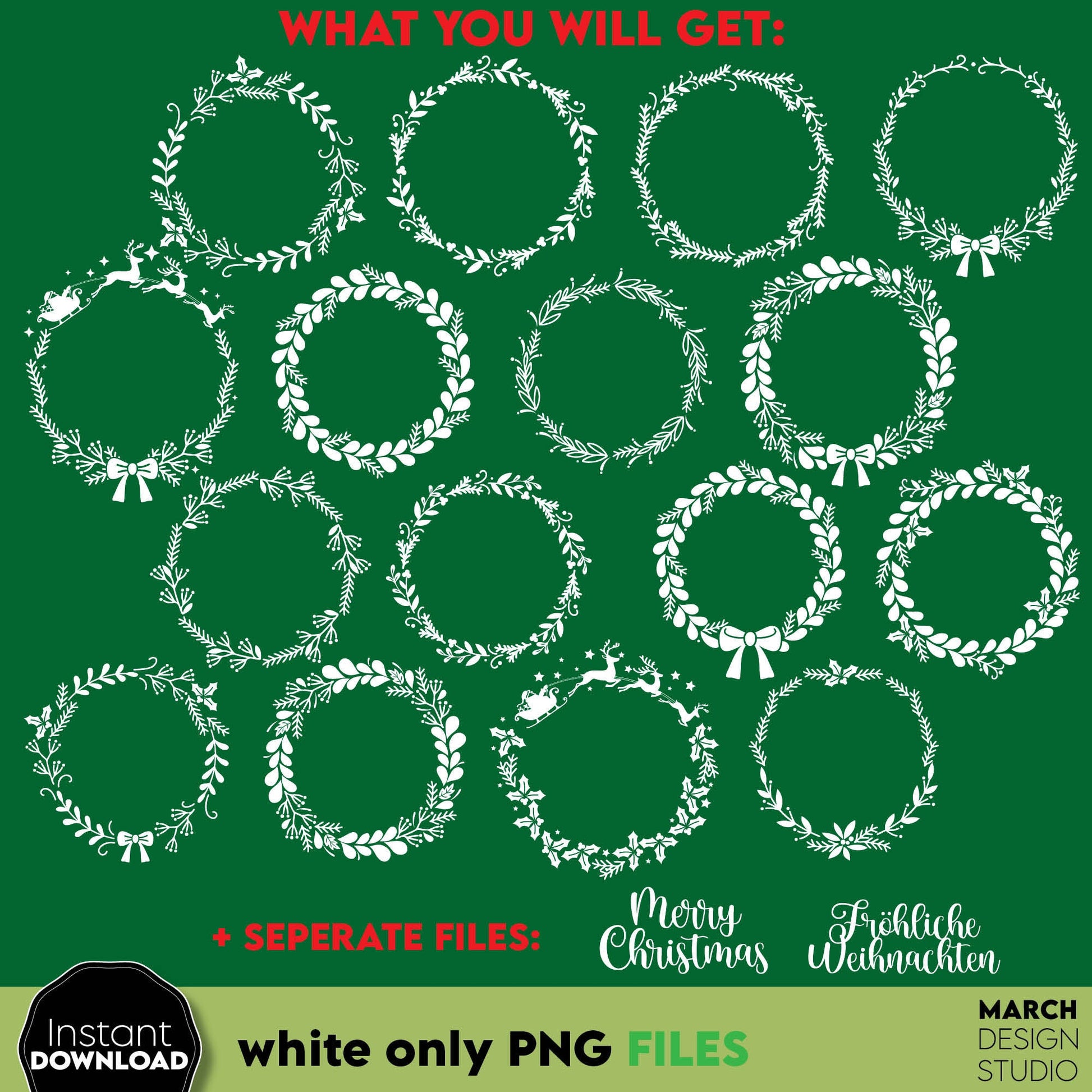 16 Christmas Wreath bundle for Your Christmas Ornaments. SVG PNG DXF PDF files included. Compatible with Cricut, Silhouette or other equipment. Cut from vinyl, use for sublimation or laser cut/ grave projects. Buy now for a good price and enjoy!