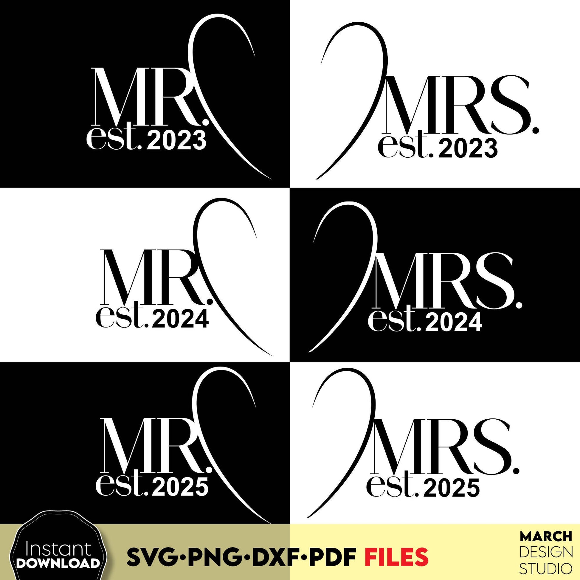 Mr. and Mrs. wedding SVG file design you can use them to surprise and delight your loved ones in an important event in life.
Mr and Mrs svg are great and thoughtful gifts for weddings, wedding anniversaries, etc. Use for cutting from vinyl or laser.