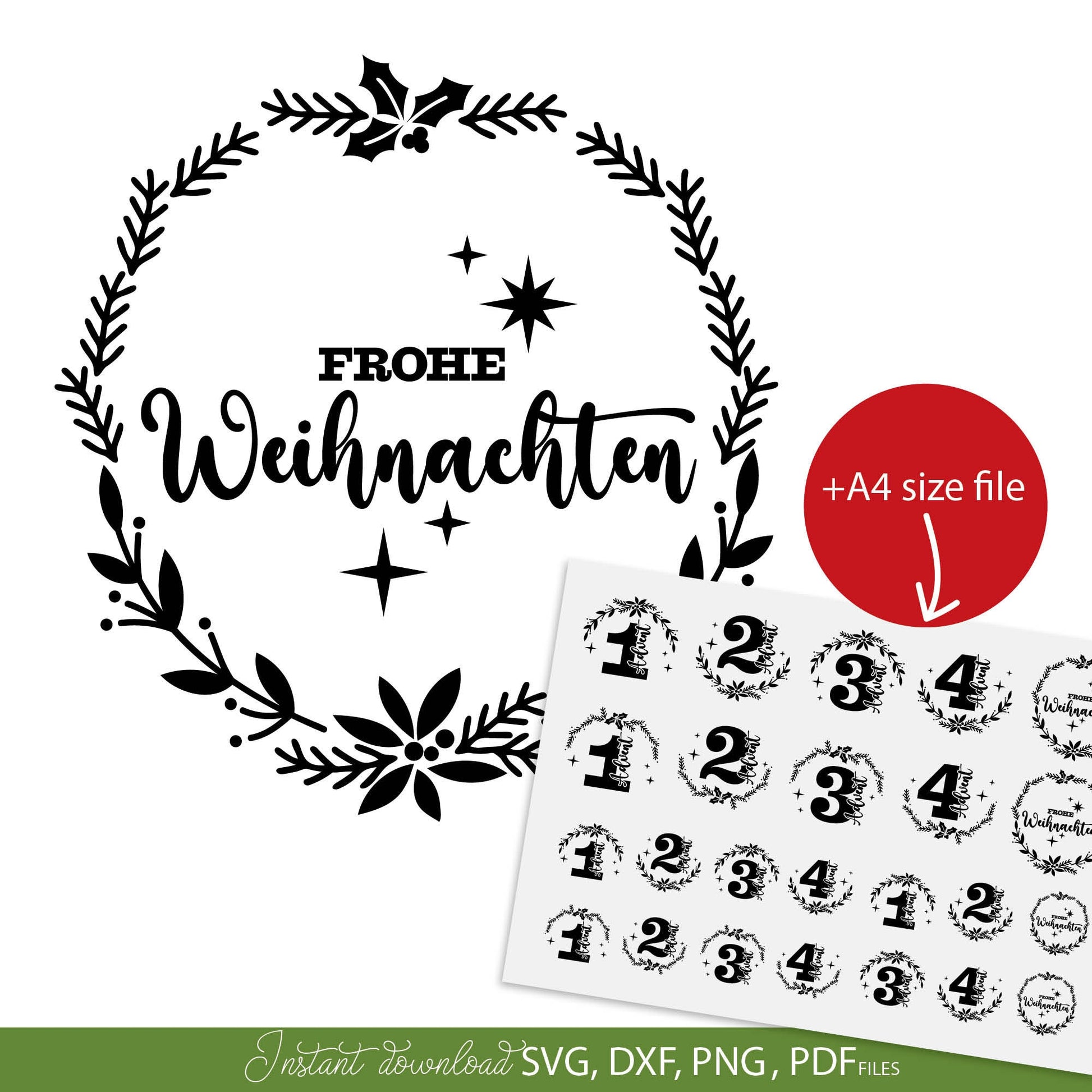 German Advent Calendar Numbers Plotter files for Candles Tattoo. SVG DXF PNG DXF files included. Compatible with Cricut, Silhouette or other equipment. Use for candle stickers paper as well. Buy now for a good price and enjoy!