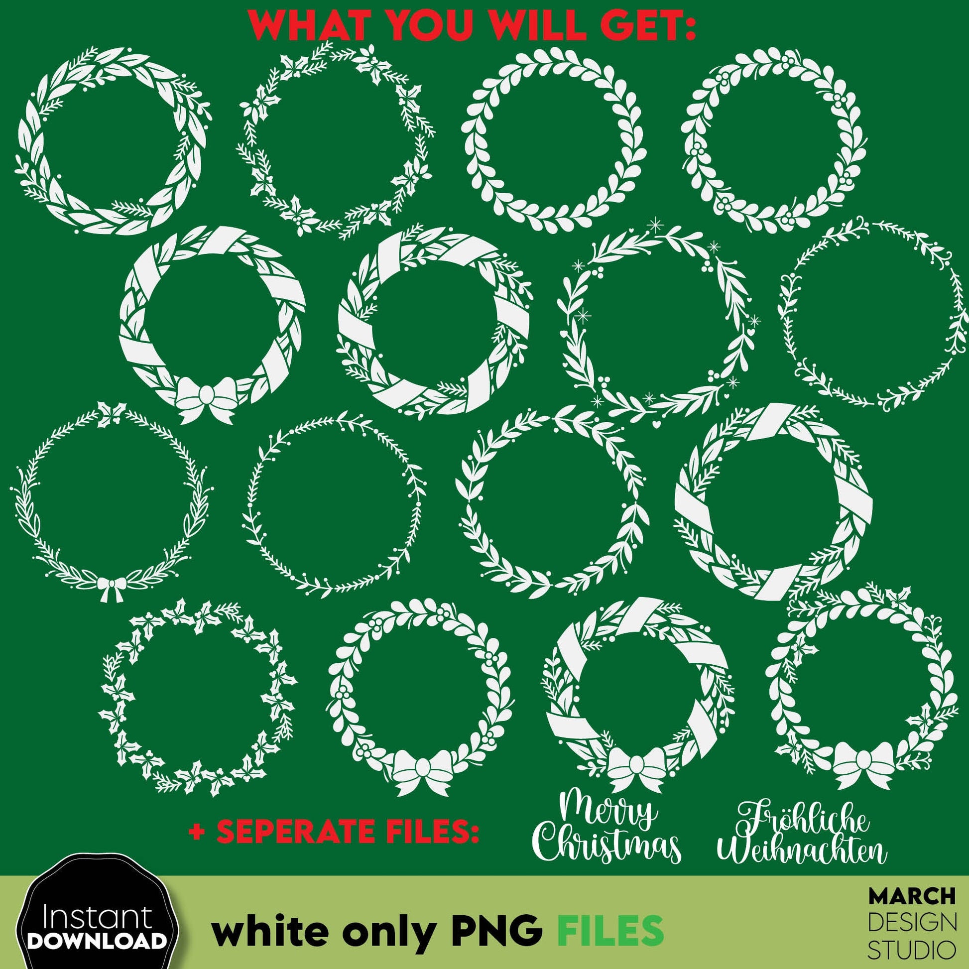 16 Christmas Wreath bundle for Your Christmas Ornaments. SVG PNG DXF PDF files included. Compatible with Cricut, Silhouette or other equipment. Cut from vinyl, use for sublimation or laser cut/ grave projects. Buy now for a good price and enjoy!