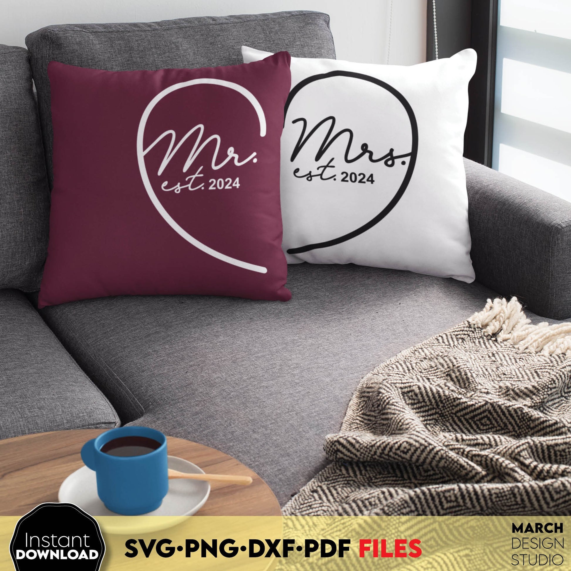 Mr Mrs Wedding Sign design for Your Wedding Gift ideas. SVG PNG DXF PDF files included. Compatible with Cricut, Silhouette ort other equipment. Cut from vinyl, use for sublimation or laser cut or grave projects. Buy now for a good price and enjoy!