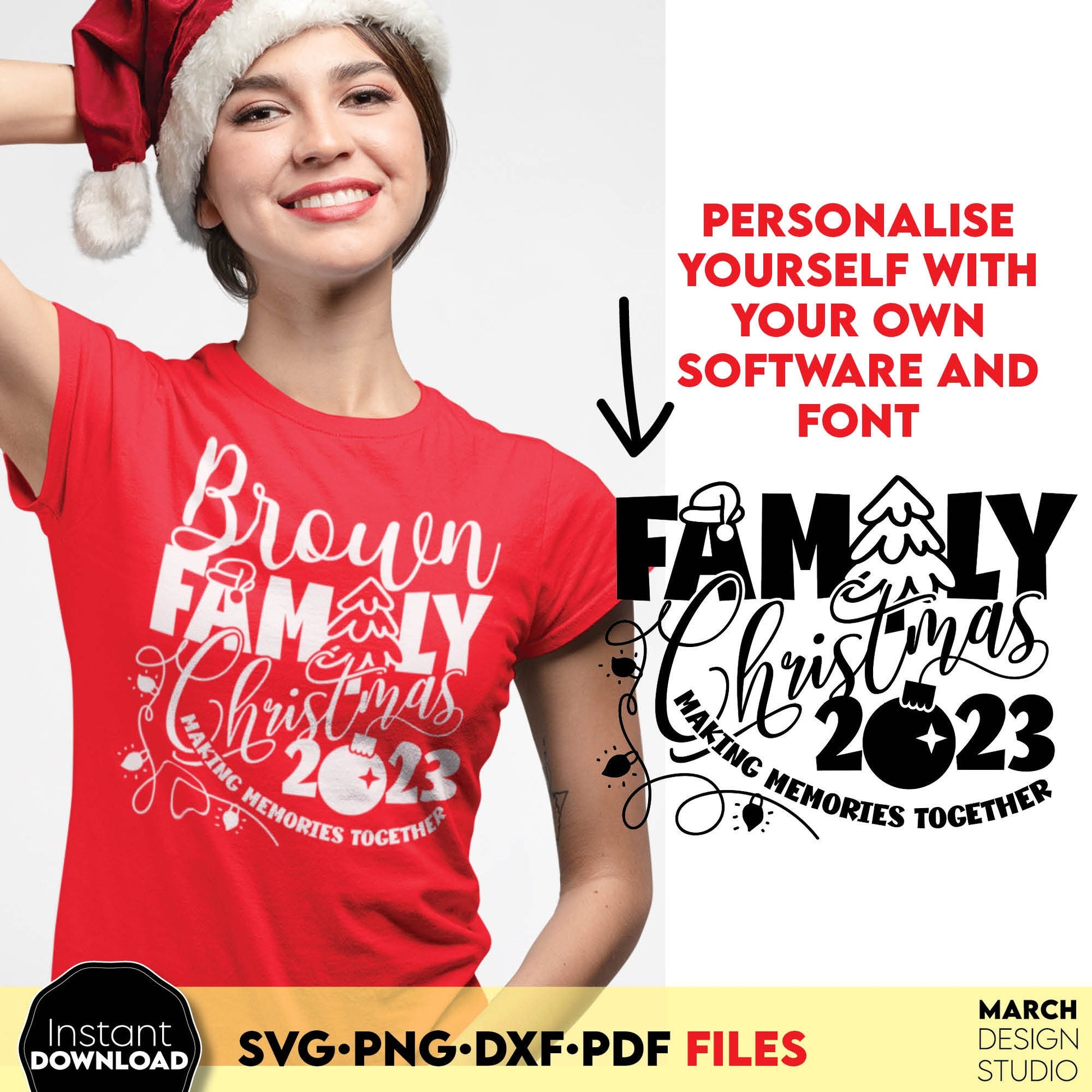 Family Christmas custom Xmas shirts design for Christmas Family trip. SVG PNG DXF PDF files included. Compatible with Cricut, Silhouette or other equipment. Cut from vinyl, use for sublimation or laser cut / grave projects. Buy now for a good price!