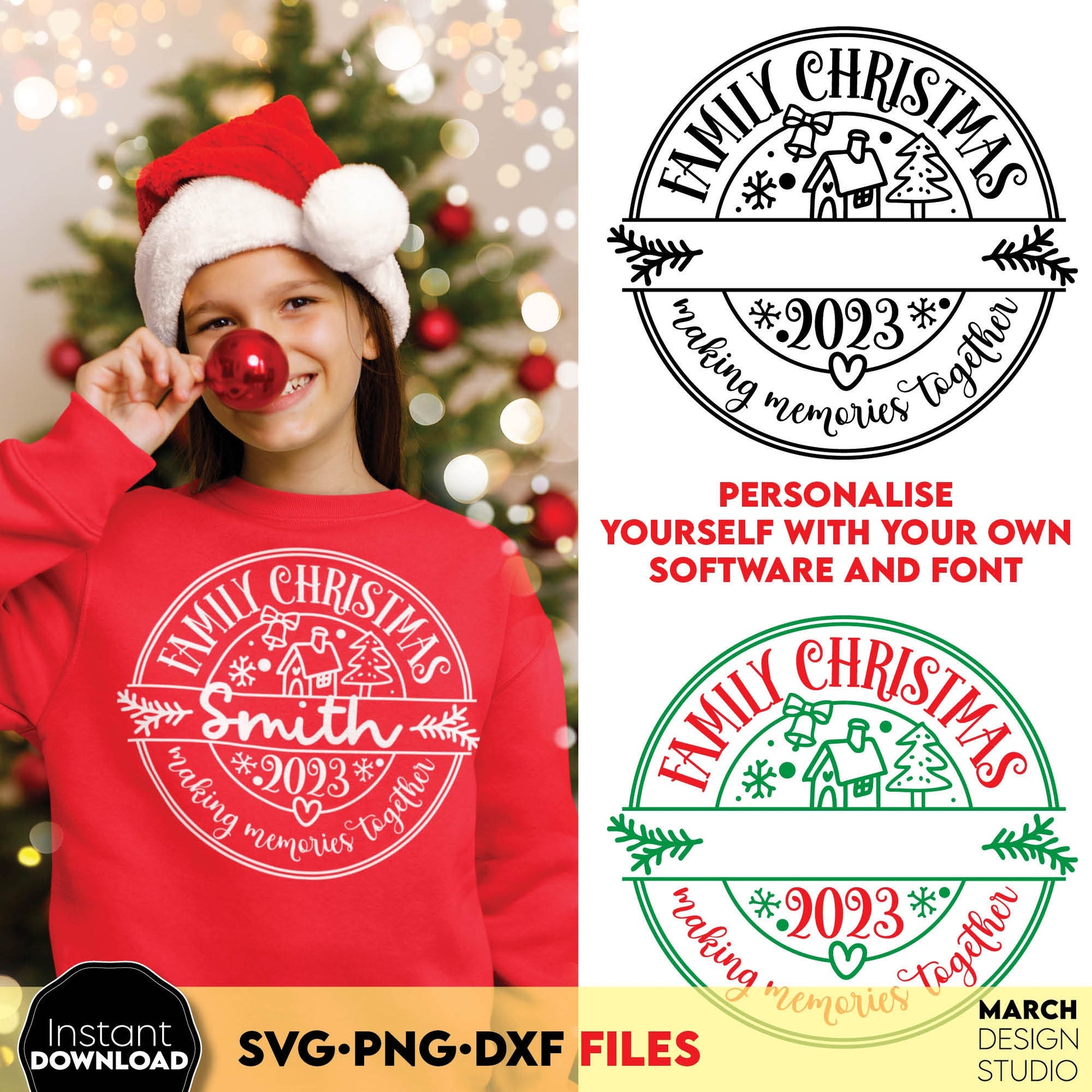 Family Christmas custom shirts design. SVG PNG DXF files included. Compatible with Cricut, Silhouette or other equipment. Cut from vinyl, use for sublimation or laser cut projects. Buy now for a good price and enjoy!