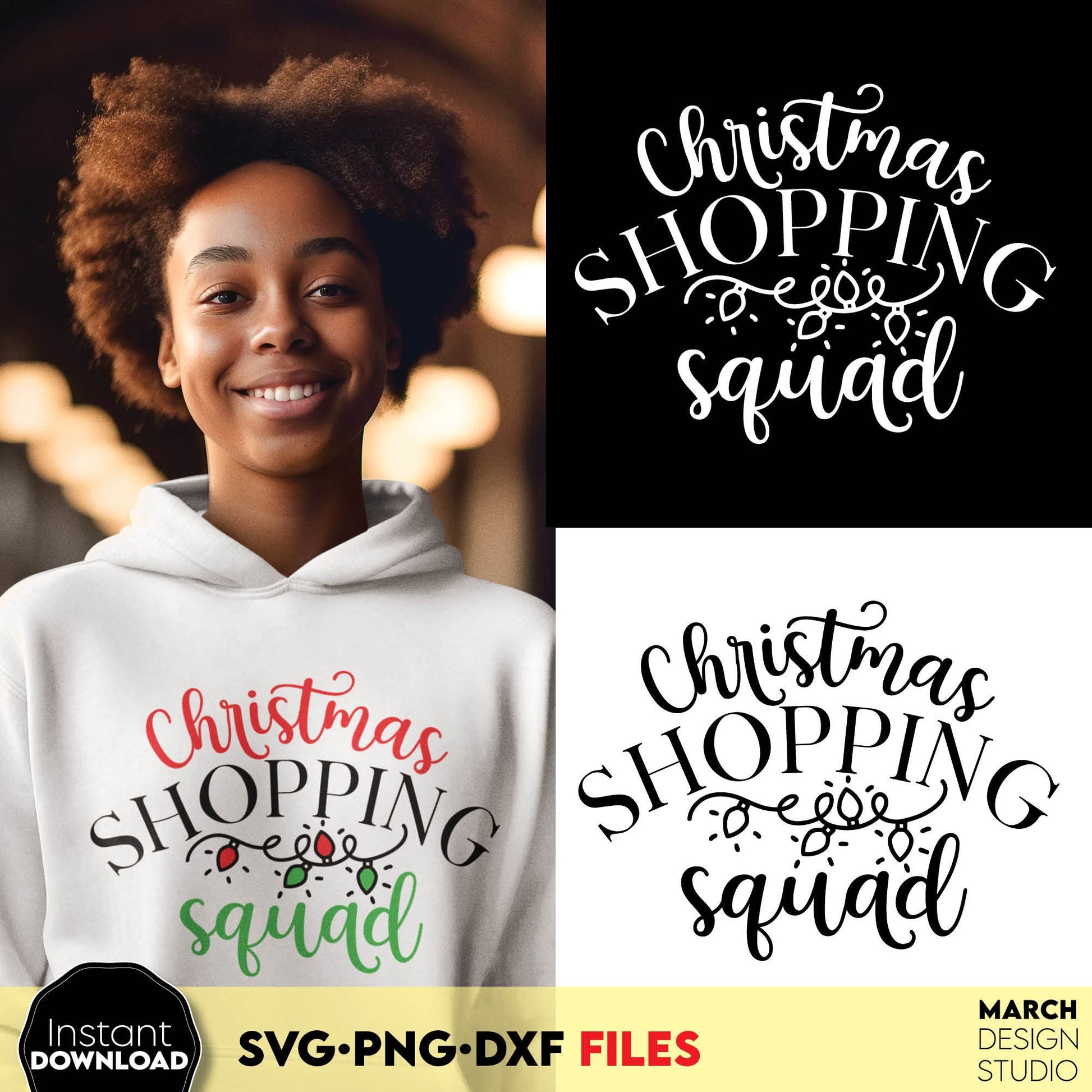 Christmas Shopping squad svg png dxf files for Your funny shirt designs. Compatible with Cricut, Silhouette or other equipment. Cut from vinyl, use for sublimation or laser cut projects. Buy now for a good price and enjoy!