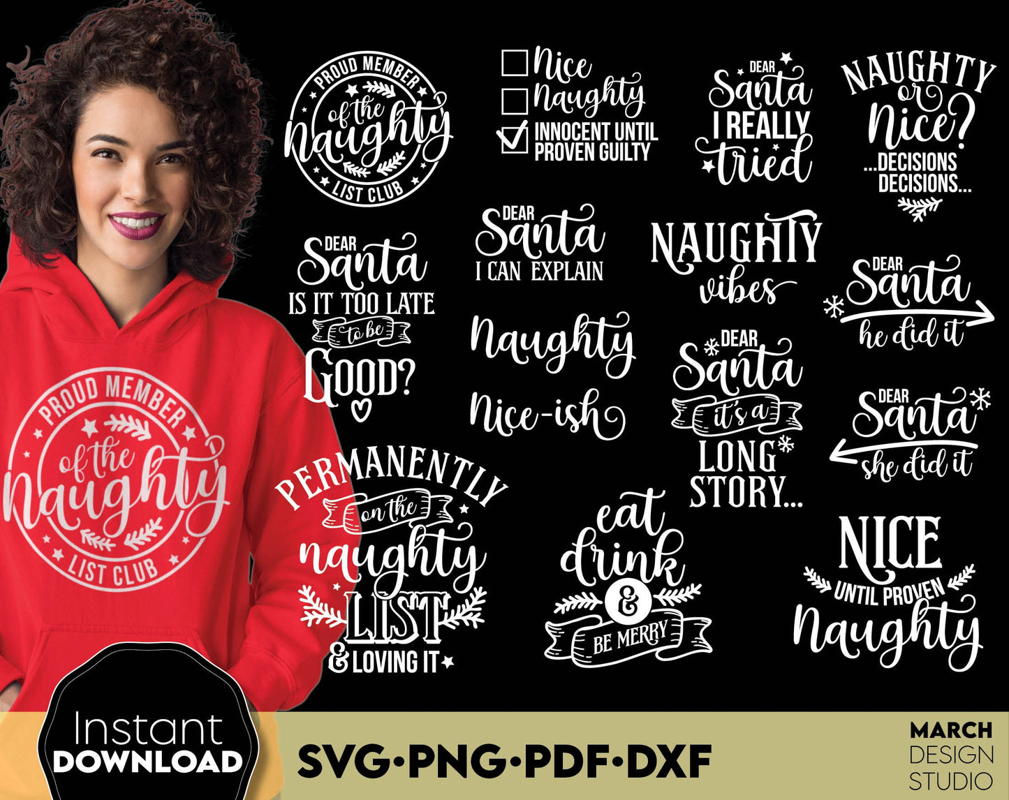 Nice list, naughty list, santa list - Christmas svg bundle for Your Christmas Gifts ideas. SVG PNG PDF DXF files included. Compatible with Cricut, Silhouette or other equipment. Buy now for a good price and enjoy!