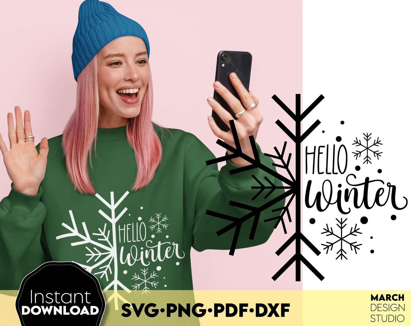 Hello Winter Christmas Svg Shirts design. SVG PNG PDF DXF files included. Compatible with Cricut, Silhouette or other equipment. Cut from vinyl, use for sublimation or laser cut/ grave projects. Buy now for a good price and enjoy!