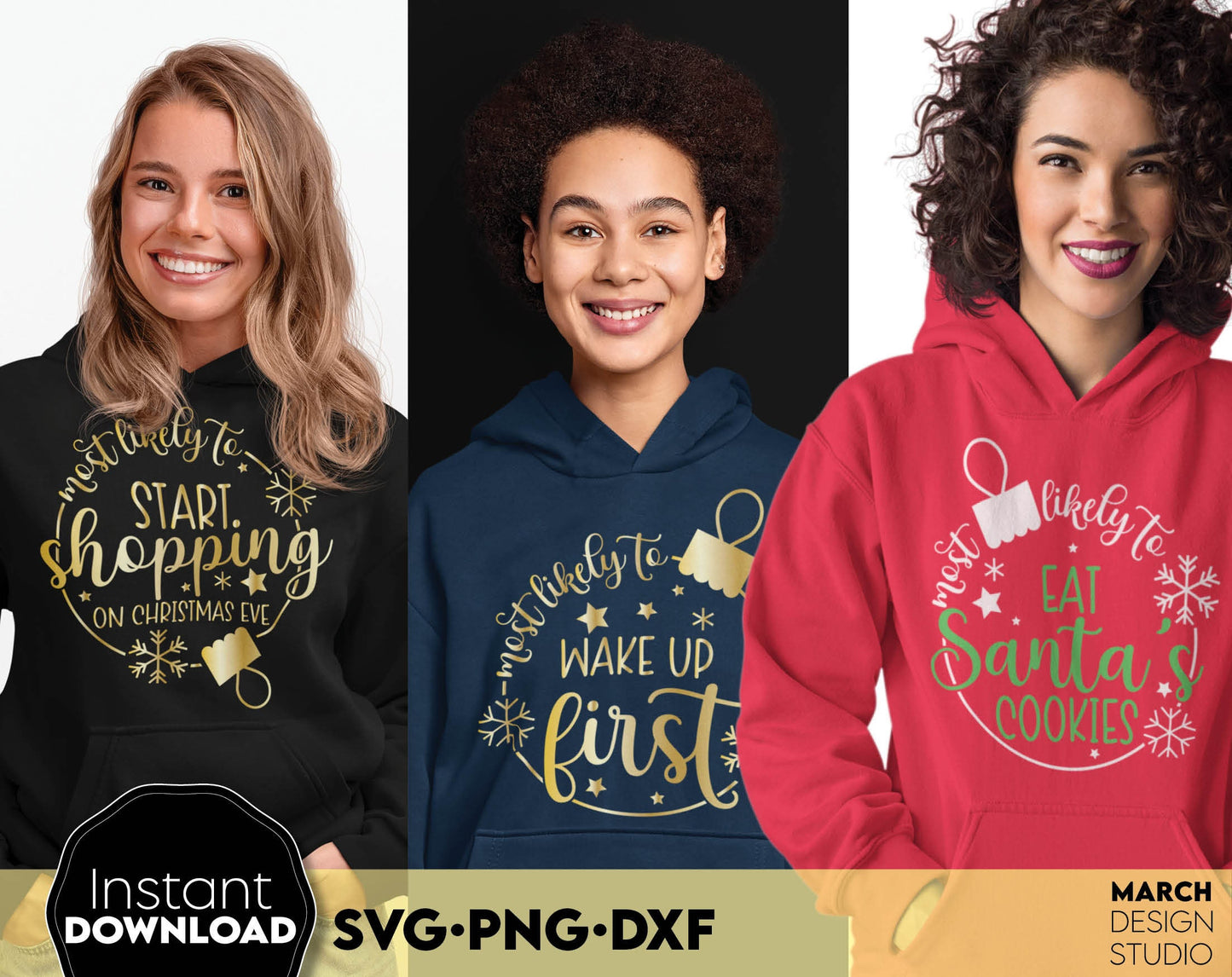 42 Most likely to ... Family CHRISTMAS SVG Bundle for Christmas shirts. SVG PNG DXF files included. Compatible with Cricut, Silhouette or other equipment. Cut from vinyl, use for sublimation .etc. Buy now for a good price and enjoy!