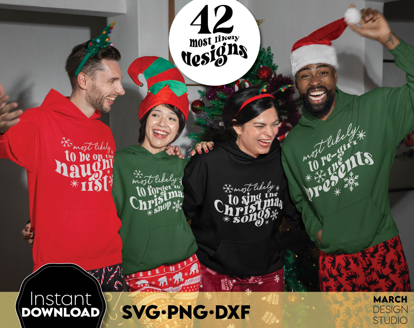 Most Likely To - Christmas bundle. Matching Shirts for Your Funny Family Christmas. Find the right design for every member of the family and make your Christmas fun. Use for cutting from vinyl, sublimation or laser cut projects. Buy now and enjoy!