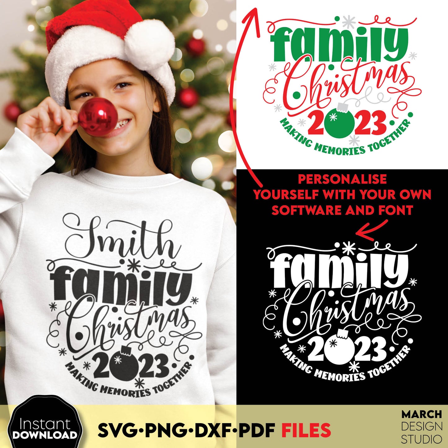 Custom Family Christmas matching shirt design. SVG PNG DXF PDF files included. Compatible with Cricut, Silhouette or other equipment. Cut from vinyl, use for sublimation or laser cut projects. Buy now for a good price and enjoy!