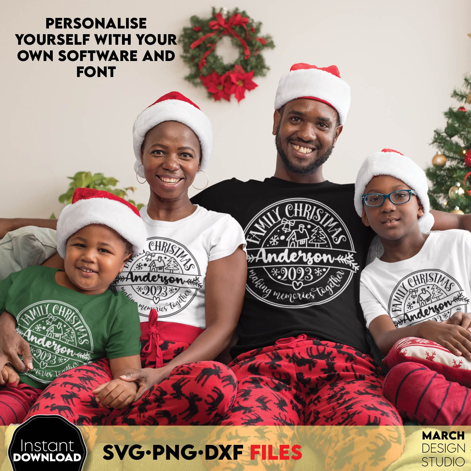 Family Christmas custom shirts design. SVG PNG DXF files included. Compatible with Cricut, Silhouette or other equipment. Cut from vinyl, use for sublimation or laser cut projects. Buy now for a good price and enjoy!