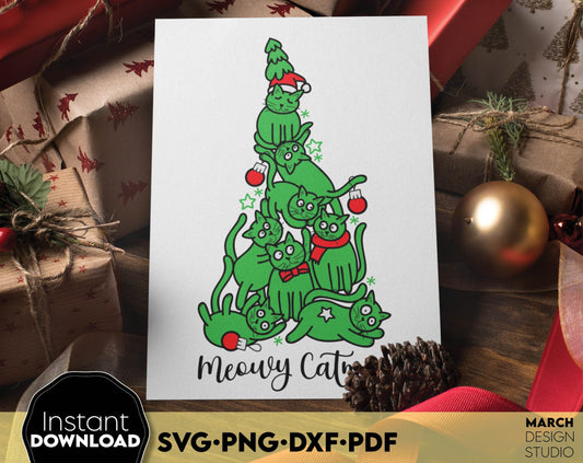 Merry Catmas design Gift for Cat Mom SVG PNG DXF PDF. Compatible with Cricut, Silhouette or other machines. Use for cutting from vinyl, sublimation or laser cut projects. Buy now for a good price and enjoy!