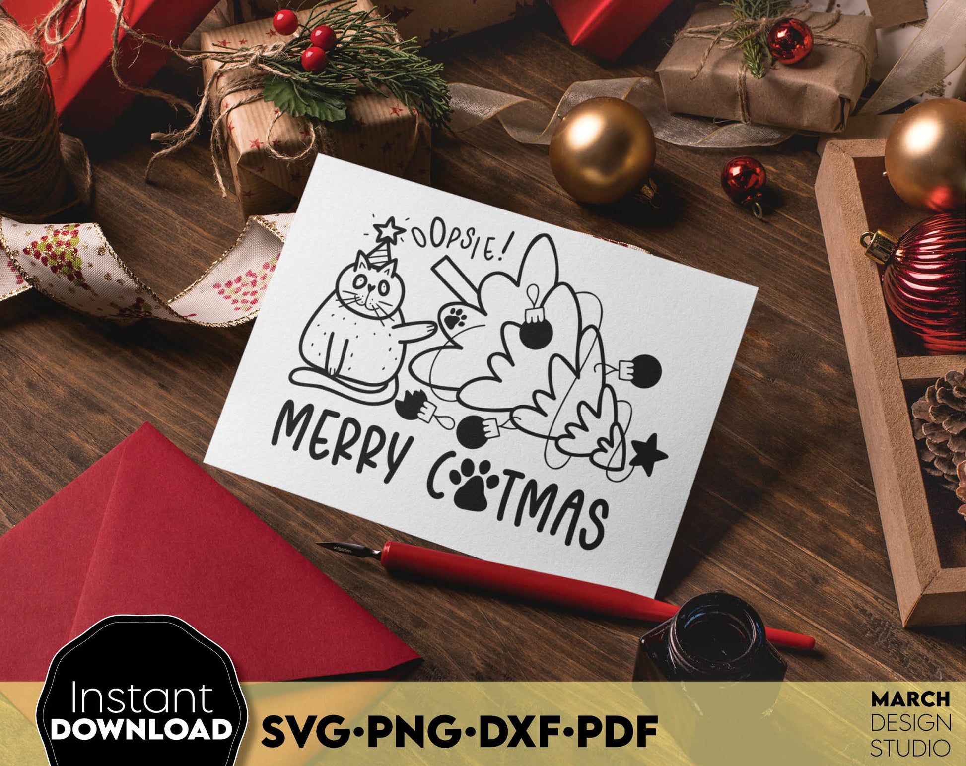 Merry Catmas quote for cat lovers or cat mom ornaments. SVG PNG DXF PDF files included. Compatible with Cricut, Silhouette or other equipment. Use for cutting from vinyl, use for sublimation or laser cut projects. Buy now for a good price!