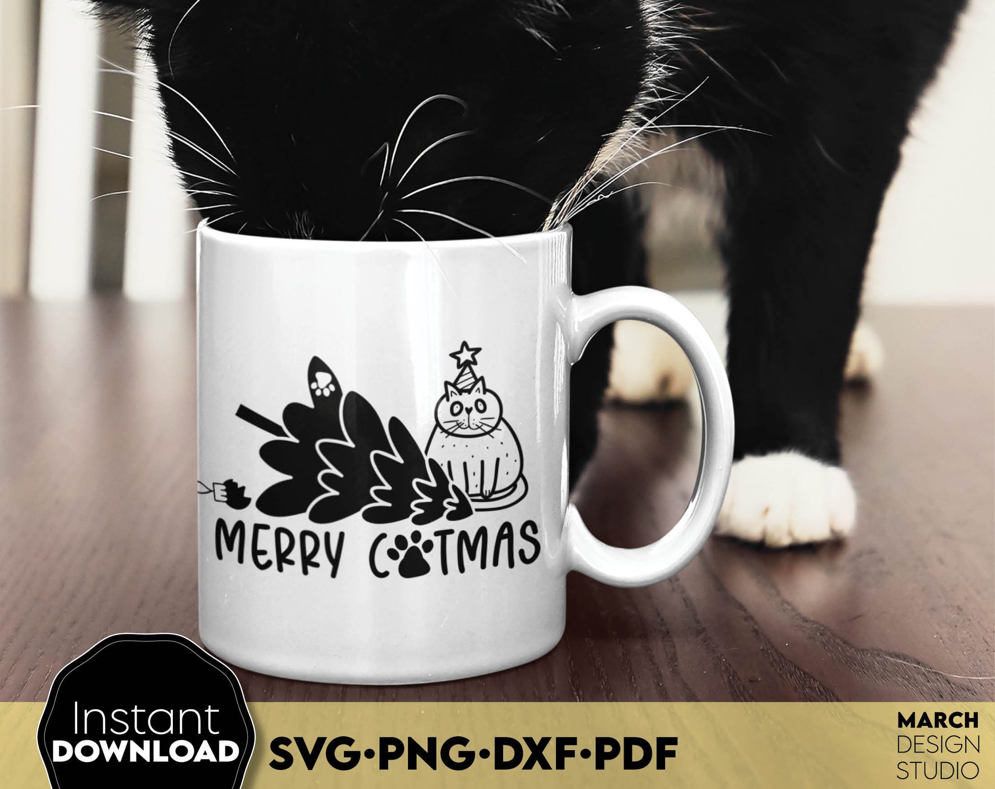 Merry Catmas Christmas design for cat lovers or cat mom ornaments. SVG PNG DXF PDF files included. Compatible with Cricut, Silhouette or other equipment. Use for cutting from vinyl, use for sublimation or laser cut projects. Buy now for a good price!