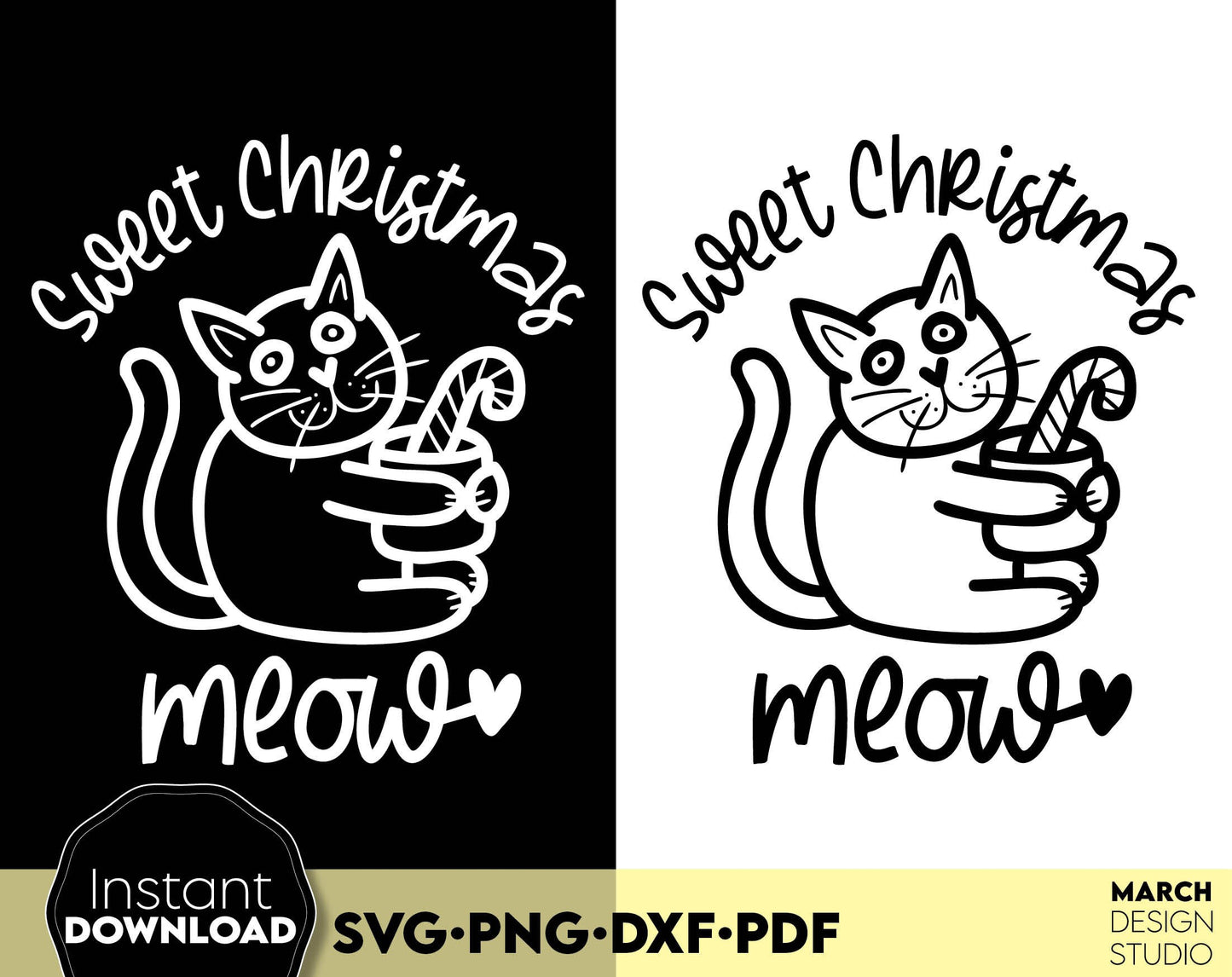 Funny cat Christmas quote -Sweet Christmas MOEW for cat lovers or cat mom ornaments. SVG PNG DXF PDF files included. Compatible with Cricut, Silhouette or other equipment. Use for cutting from vinyl, use for sublimation or laser cut projects. Buy now