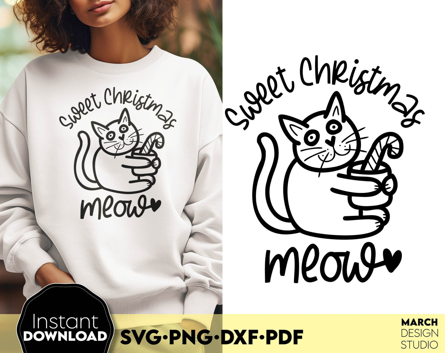 Funny cat Christmas quote -Sweet Christmas MOEW for cat lovers or cat mom ornaments. SVG PNG DXF PDF files included. Compatible with Cricut, Silhouette or other equipment. Use for cutting from vinyl, use for sublimation or laser cut projects. Buy now