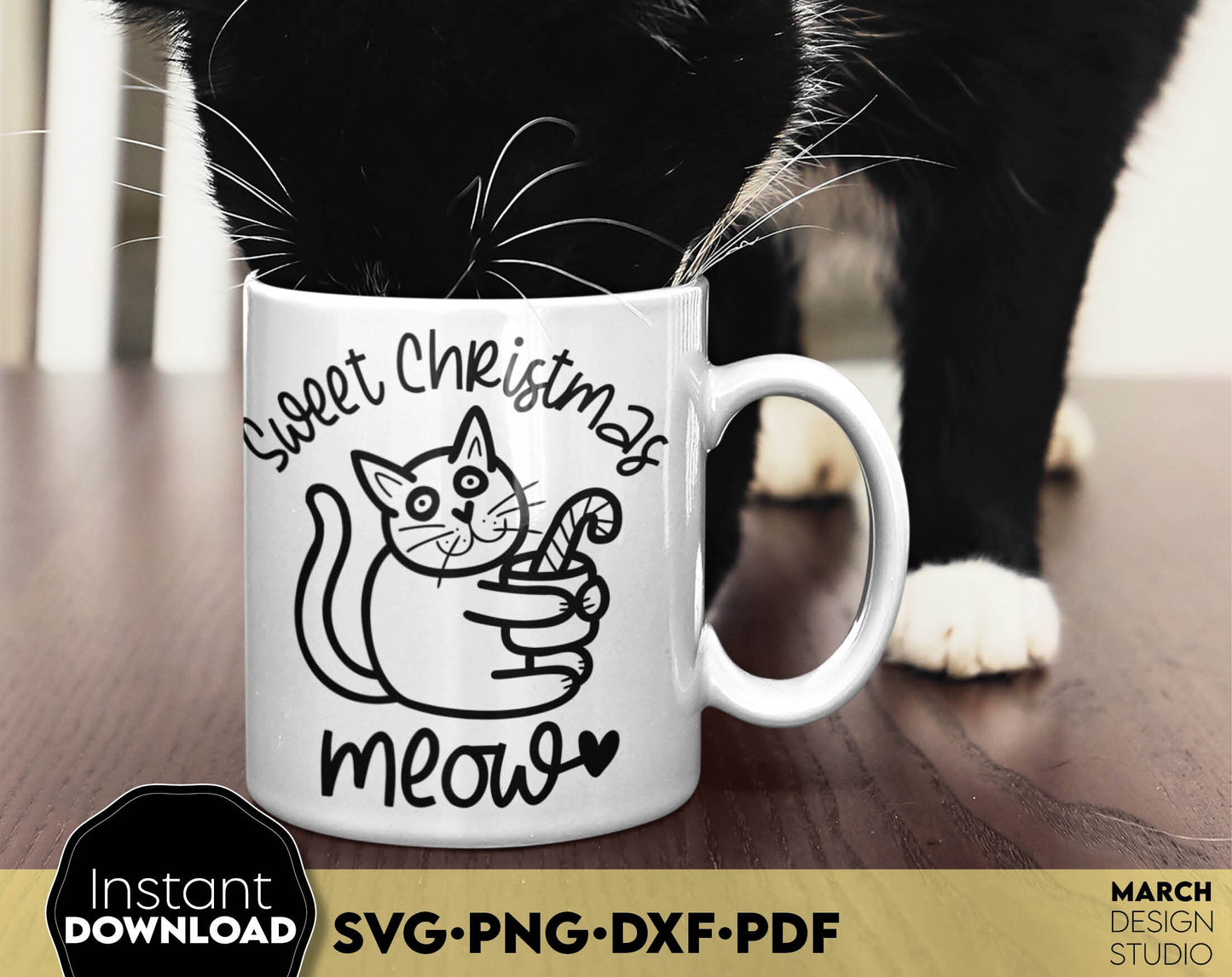 Funny cat Christmas quote -Sweet Christmas MOEW for cat lovers or cat mom ornaments. SVG PNG DXF PDF files included. Compatible with Cricut, Silhouette or other equipment. Use for cutting from vinyl, use for sublimation or laser cut projects. Buy now