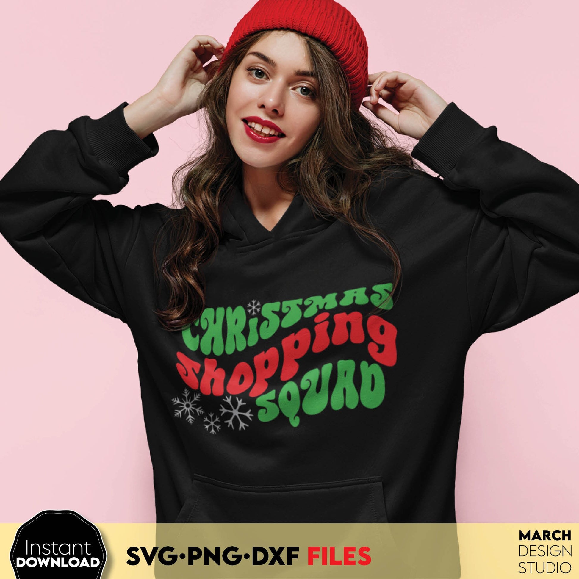 Christmas shopping squad design for Your funny Christmas shirt. SVG PNG DXF files included. Compatible with Cricut, Silhouette or other equipment. Use for cutting from vinyl, sublimation or laser cut projects. Buy now for a good price and enjoy!