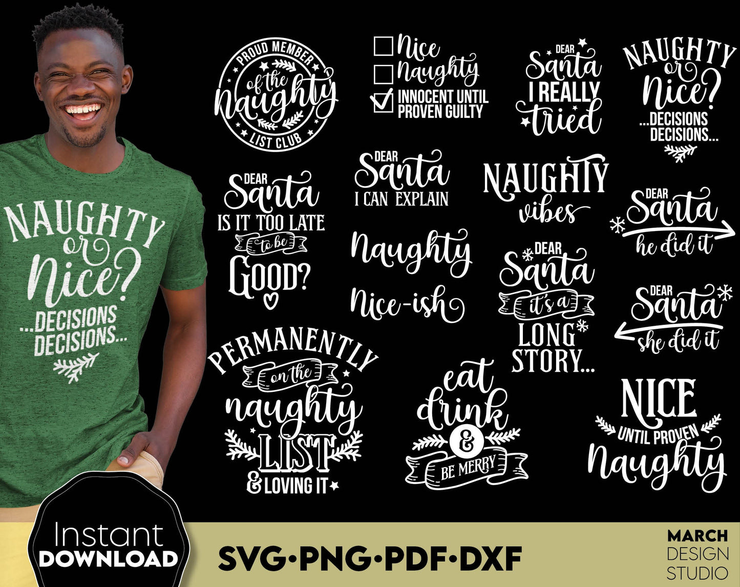 Nice list, naughty list, santa list - Christmas svg bundle for Your Christmas Gifts ideas. SVG PNG PDF DXF files included. Compatible with Cricut, Silhouette or other equipment. Buy now for a good price and enjoy!