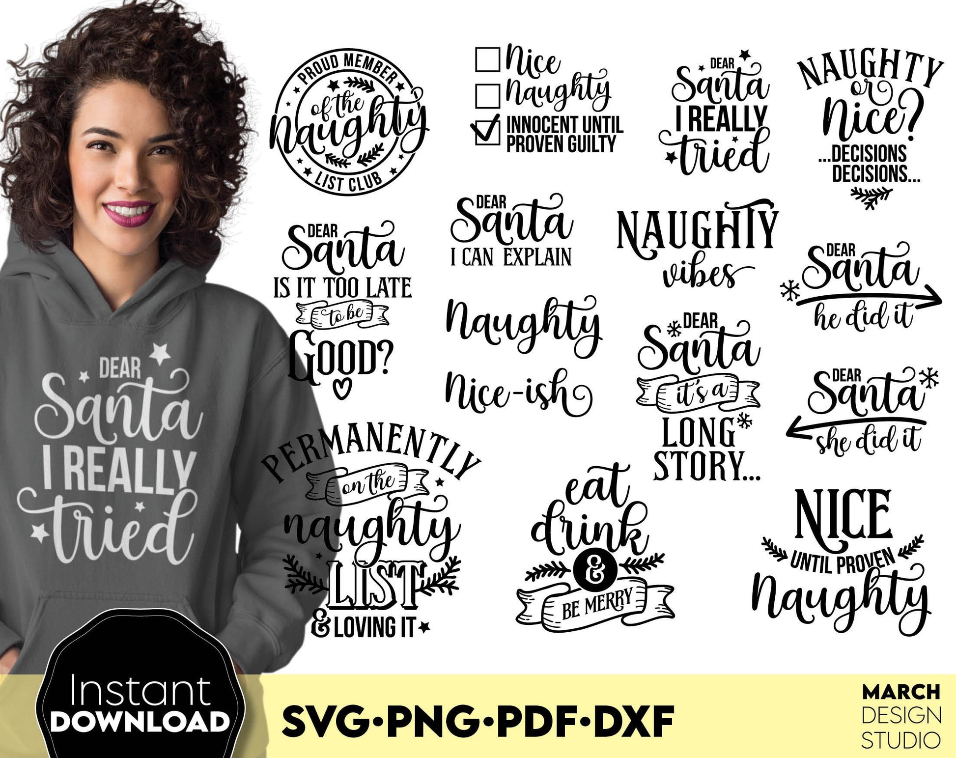 Nice list, naughty list, santa list - Christmas svg bundle for Your Christmas Gifts ideas. SVG PNG PDF DXF files included. Compatible with Cricut, Silhouette or other equipment. Buy now for a good price and enjoy!