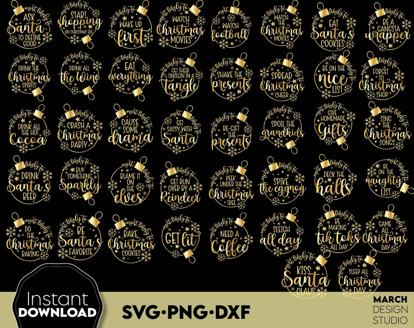 42 Most likely to ... Family CHRISTMAS SVG Bundle for Christmas shirts. SVG PNG DXF files included. Compatible with Cricut, Silhouette or other equipment. Cut from vinyl, use for sublimation .etc. Buy now for a good price and enjoy!