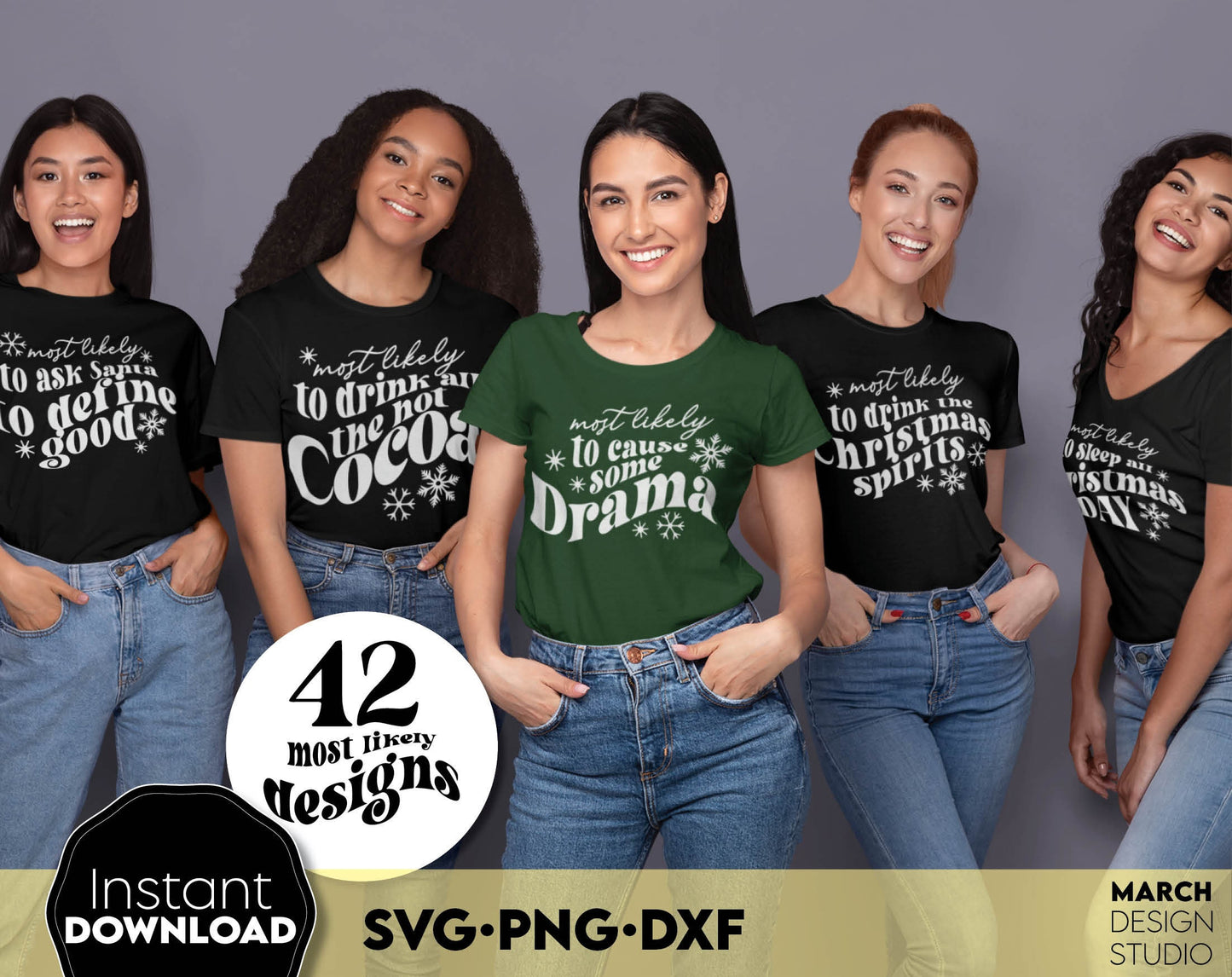 Most Likely To - Christmas bundle. Matching Shirts for Your Funny Family Christmas. Find the right design for every member of the family and make your Christmas fun. Use for cutting from vinyl, sublimation or laser cut projects. Buy now and enjoy!