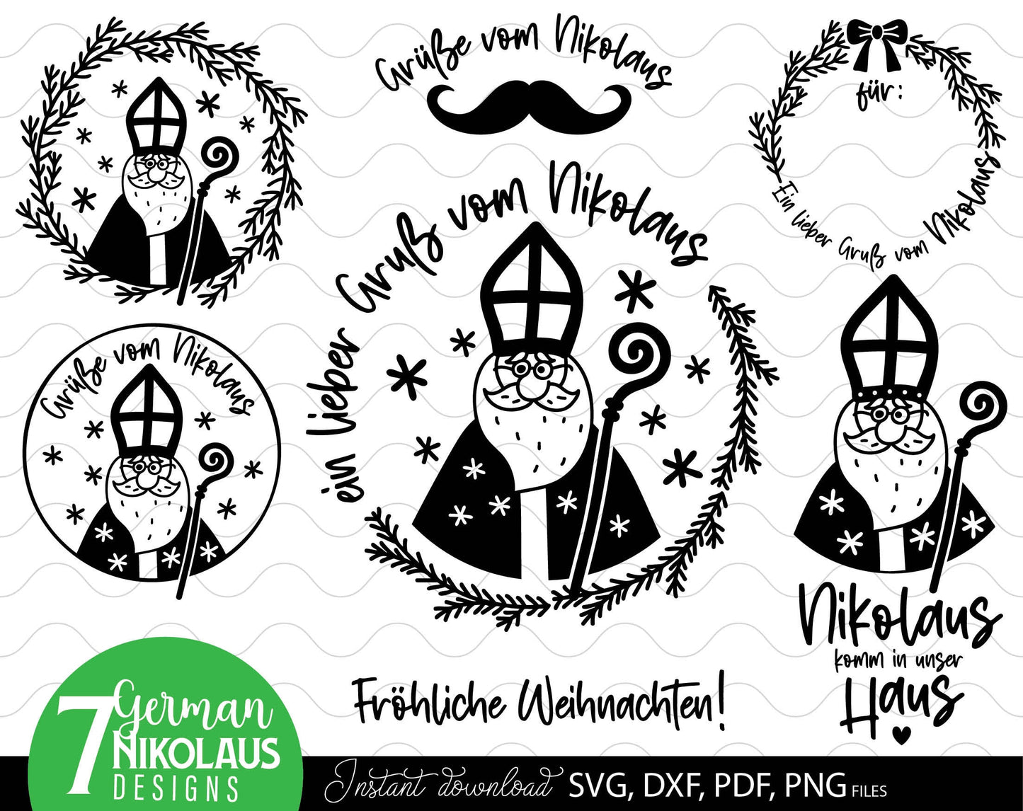 German St. Nicholas plotter file svg png dxf designs bundle for You German Christmas evening ornaments. Use for cutting from vinyl, sublimation or laser cut projects. Compatible with Cricut, Silhouette or other equipment. Buy now and enjoy!