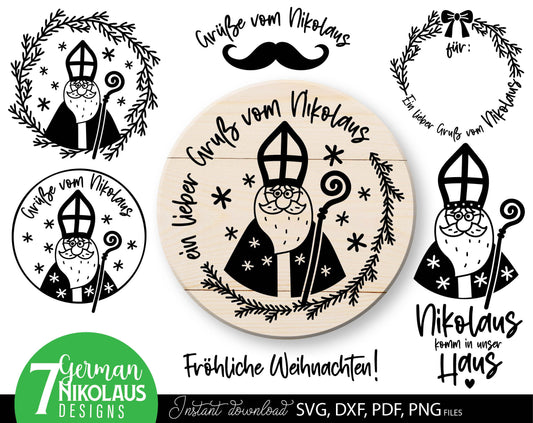 German St. Nicholas plotter file svg png dxf designs bundle for You German Christmas evening ornaments. Use for cutting from vinyl, sublimation or laser cut projects. Compatible with Cricut, Silhouette or other equipment. Buy now and enjoy!