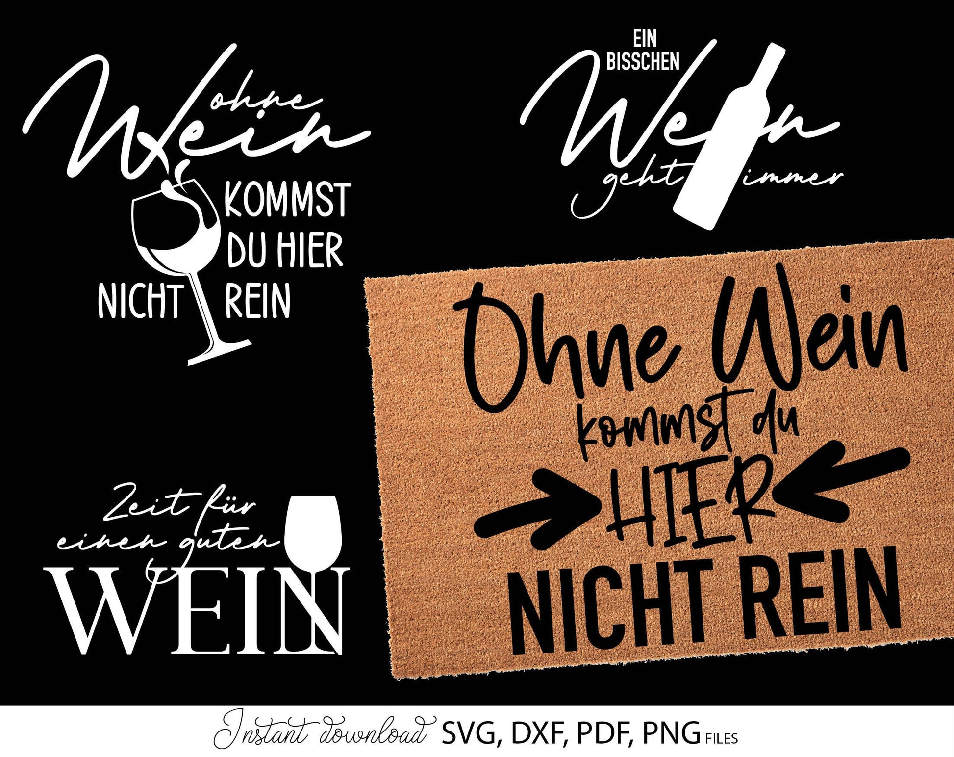 12 German Wein quotes for plotter file bundle. SVG, DXF, PDF, PNG files included. Cut from vinyl, use for sublimation or laser cut / grave projects. Compatible with Cricut, Silhouette or other equipment. Buy now for a good price and enjoy!