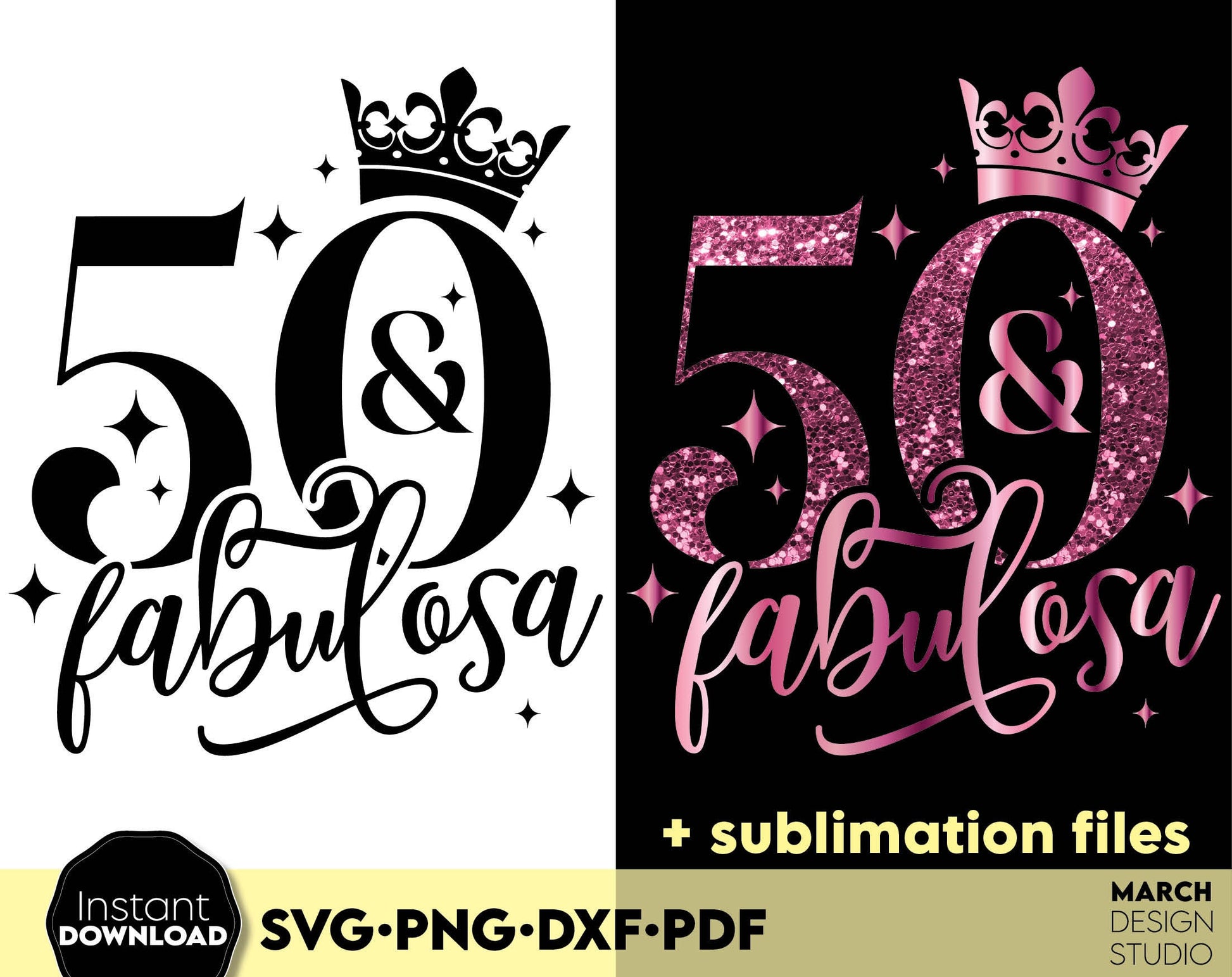 50 and fabulosa. 50th birthday shirt design for spanish. SVG PNG DXF PDF files included. Compatible with Cricut, Silhouette or other equipment. Buy now for a good price and enjoy!