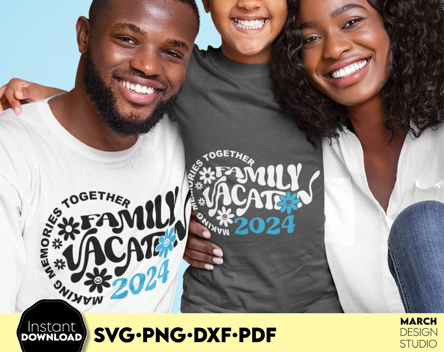 Making Memories Together Family Vacation matching shirt design.  SVG PNG DXF PDF files included. Compatible with Cricut, Silhouette or other equipment. Cut from vinyl, use for sublimation or laser cut or grave projects. Buy now for a good price!