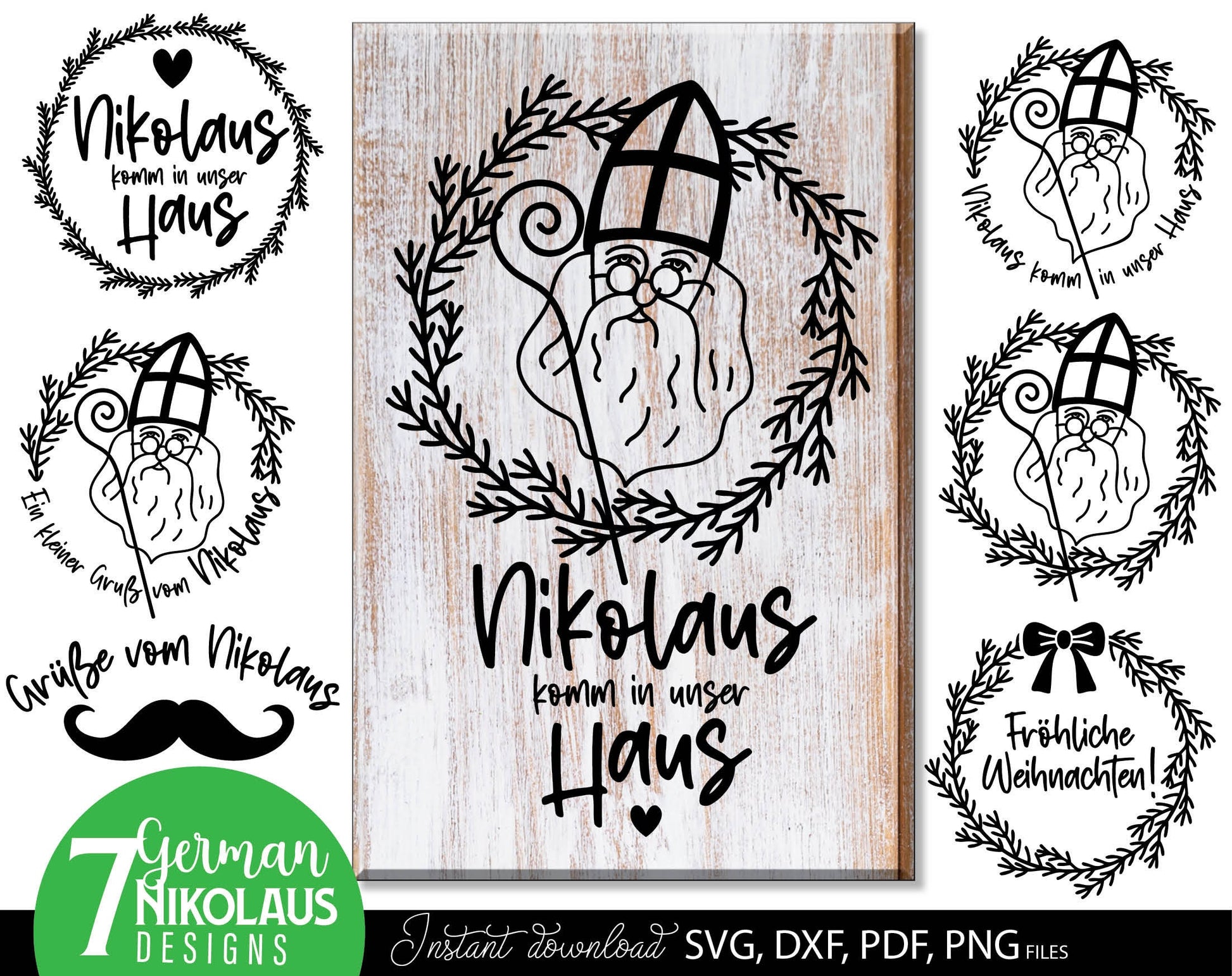 German St. Nicholas plotter file svg png dxf designs bundle for You German Christmas evening ornaments. Use for cutting from vinyl, sublimation or laser cut projects. Compatible with Cricut, Silhouette or other equipment. Buy now and enjoy!