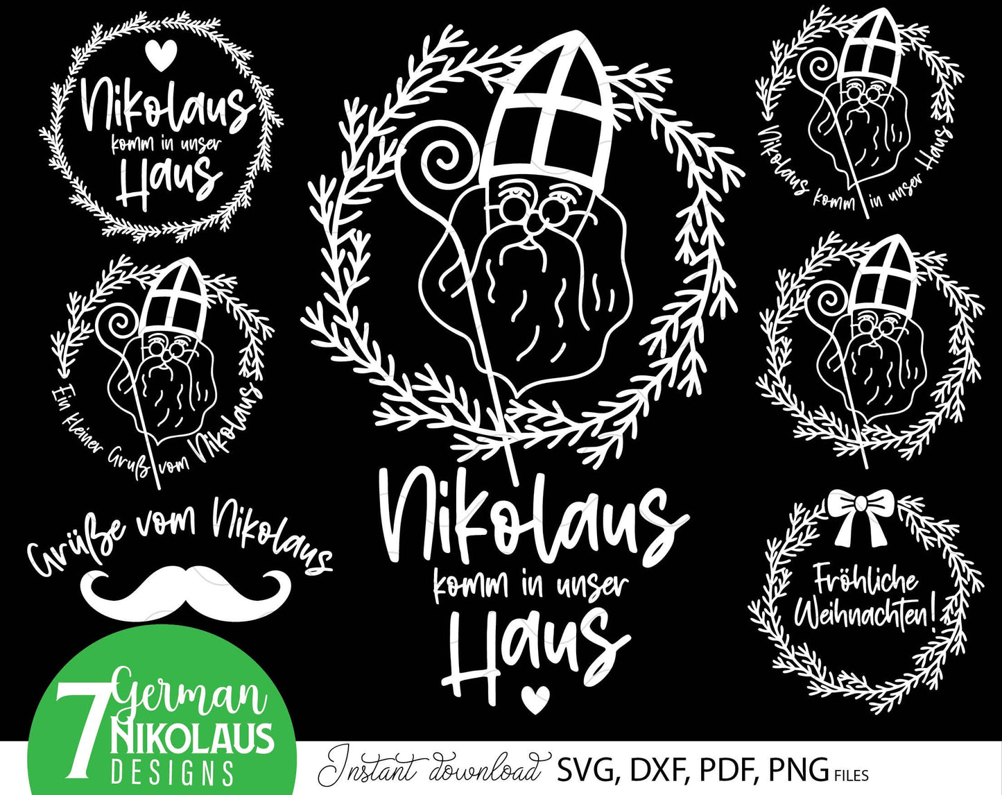 German St. Nicholas plotter file svg png dxf designs bundle for You German Christmas evening ornaments. Use for cutting from vinyl, sublimation or laser cut projects. Compatible with Cricut, Silhouette or other equipment. Buy now and enjoy!