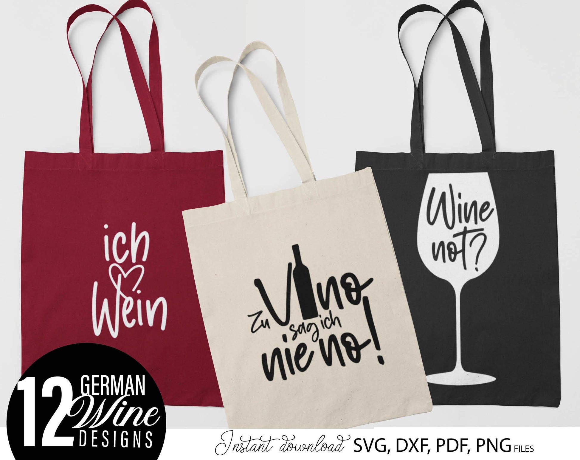 12 German Wein quotes for plotter file bundle. SVG, DXF, PDF, PNG files included. Cut from vinyl, use for sublimation or laser cut / grave projects. Compatible with Cricut, Silhouette or other equipment. Buy now for a good price and enjoy!