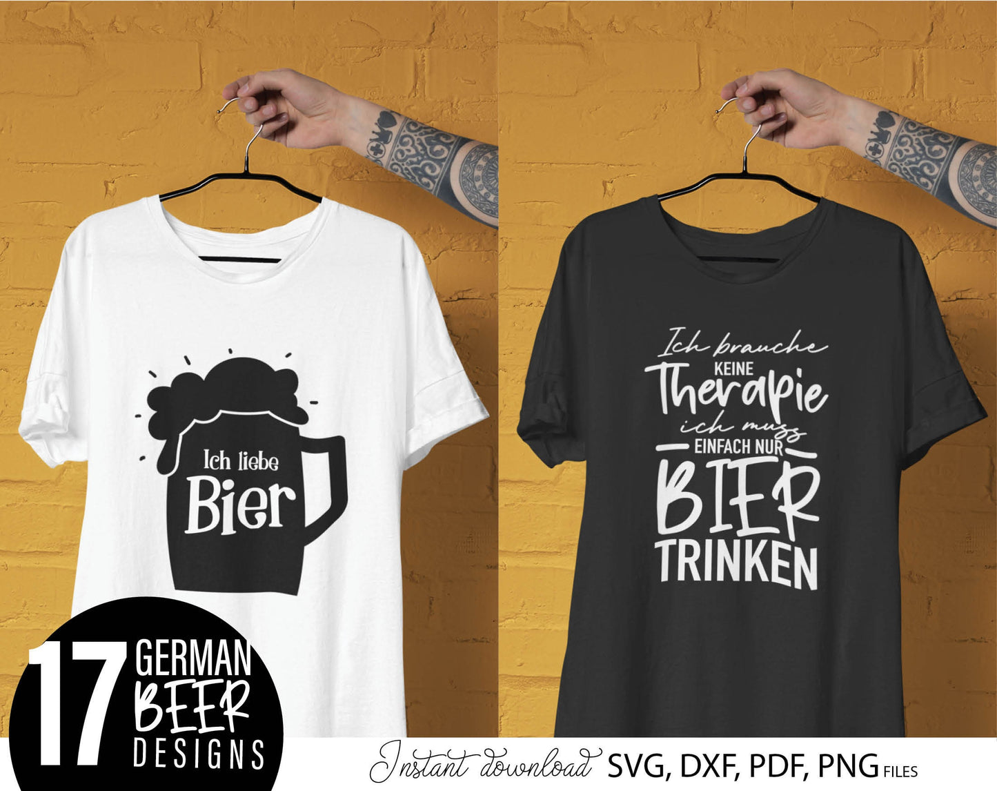 17 German Bier quotes plotter file bundle. SVG, DXF, PDF, PNG files included. Cut from vinyl, use for sublimation or laser cut / grave projects. Compatible with Cricut, Silhouette or other equipment. Buy now for a good price and enjoy!