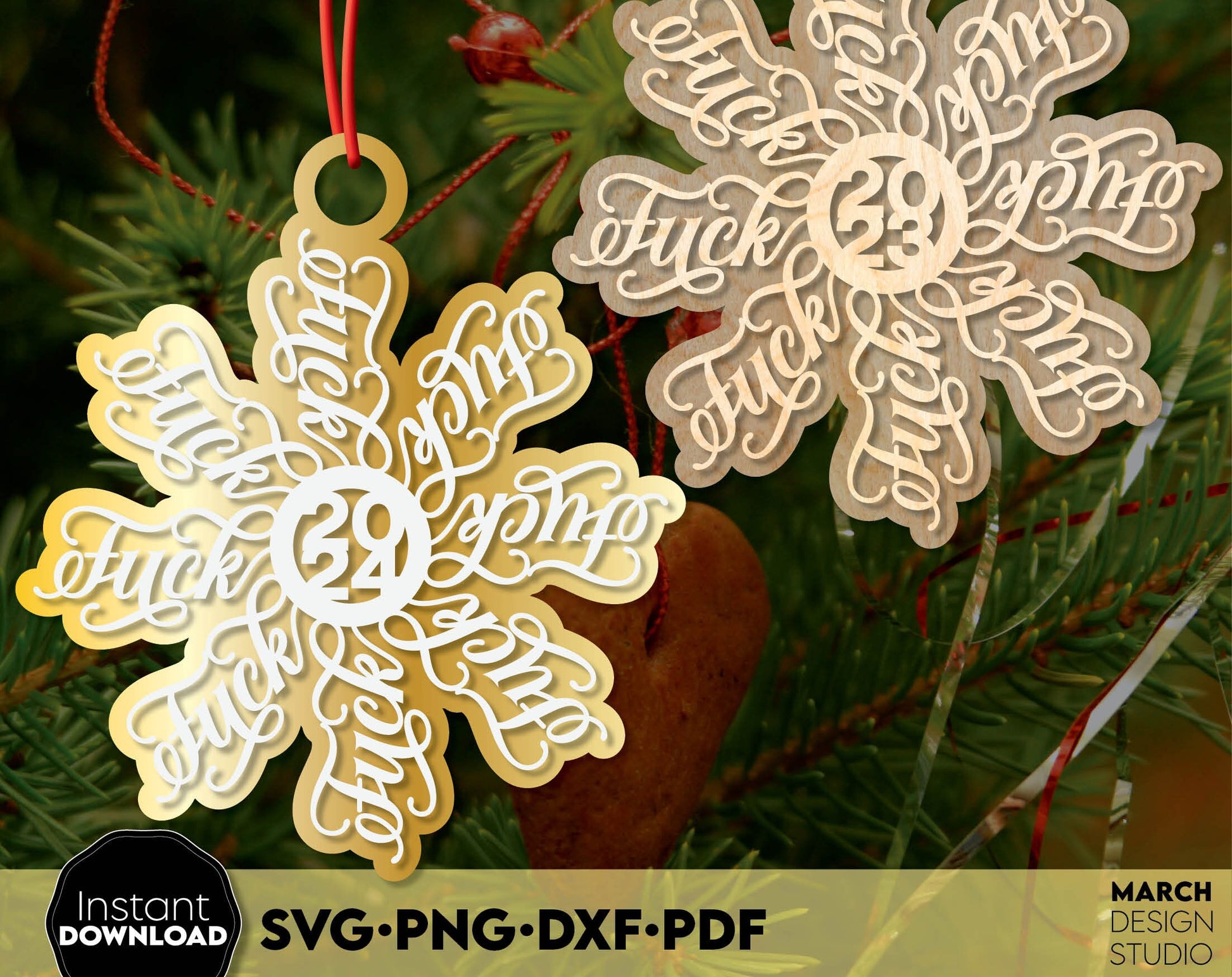 Funny Christmas Ornaments Design. Fuck flake 2024 on it. SVG PNG DXF PDF files included. Compatible with Cricut, Silhouette or other equipment. Elegant for laser cut or grave projects as well. Buy now for a good price and enjoy!