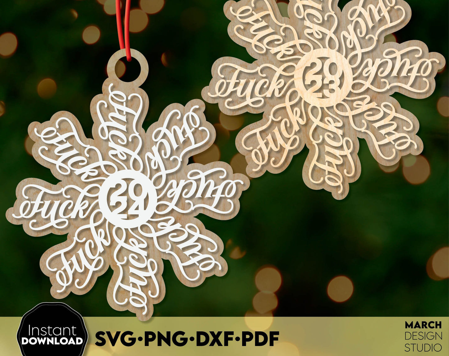 Funny Christmas Ornaments Design. Fuck flake 2024 on it. SVG PNG DXF PDF files included. Compatible with Cricut, Silhouette or other equipment. Elegant for laser cut or grave projects as well. Buy now for a good price and enjoy!