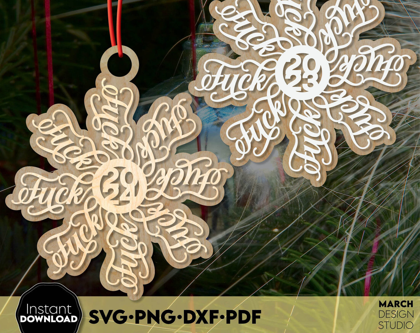 Funny Christmas Ornaments Design. Fuck flake 2024 on it. SVG PNG DXF PDF files included. Compatible with Cricut, Silhouette or other equipment. Elegant for laser cut or grave projects as well. Buy now for a good price and enjoy!