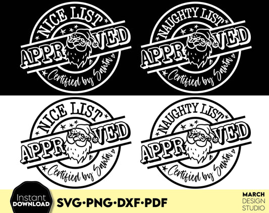 Naughty list approved. Certified by Santa. SVG PNG DXF PDF files included. Compatible with Cricut, Silhouette or other equipment. Cut from vinyl, use for sublimation or laser cut grave/ cut projects as well. Buy now for a good price and enjoy!