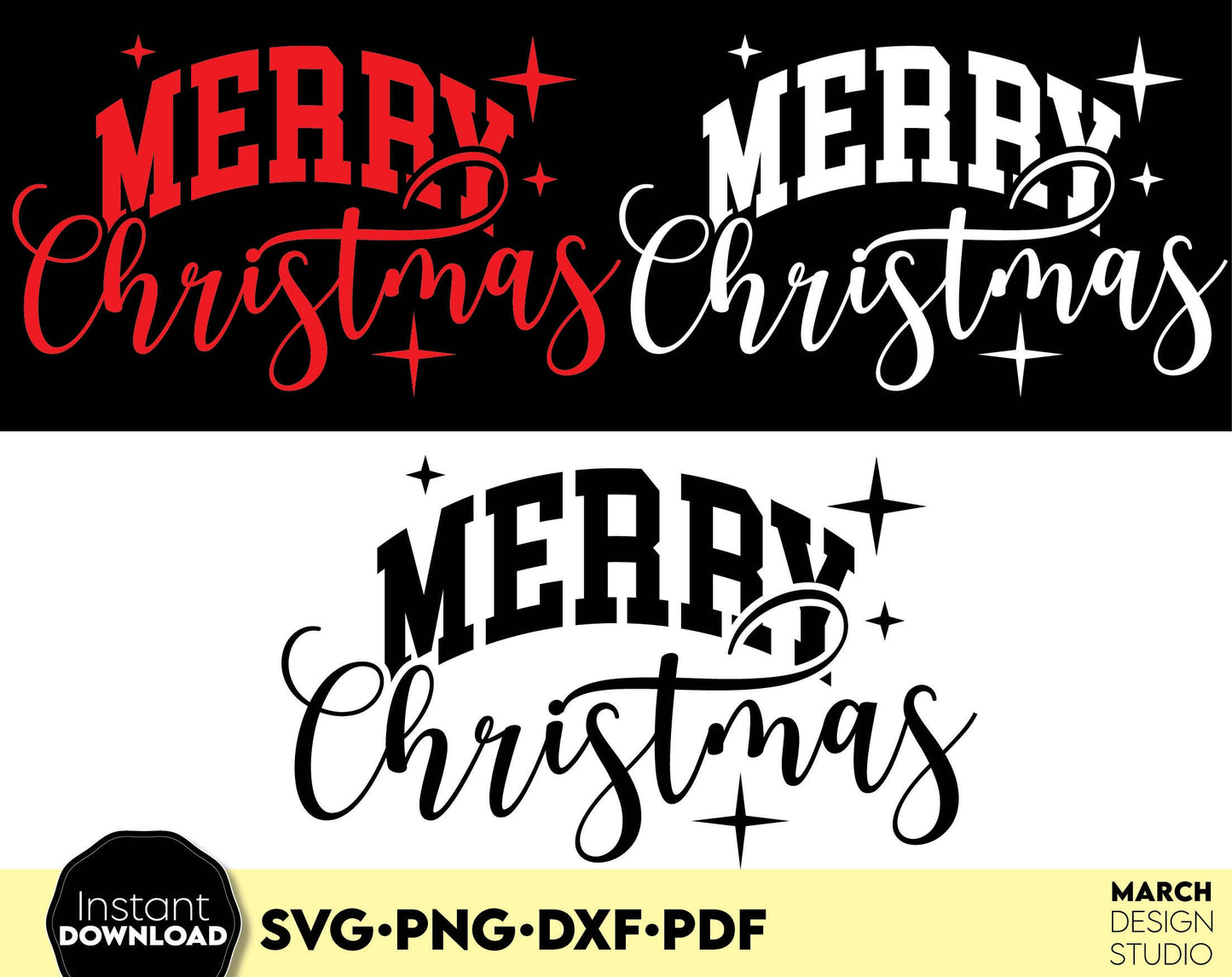 Merry Christmas sign design for Your Christmas Ornaments. SVG PNG DXF PDF files included, Compatible with Cricut, Silhouette or other equipment. Cut from vinyl, use for sublimation or laser cut or grave projects as well. Buy now for a good price!